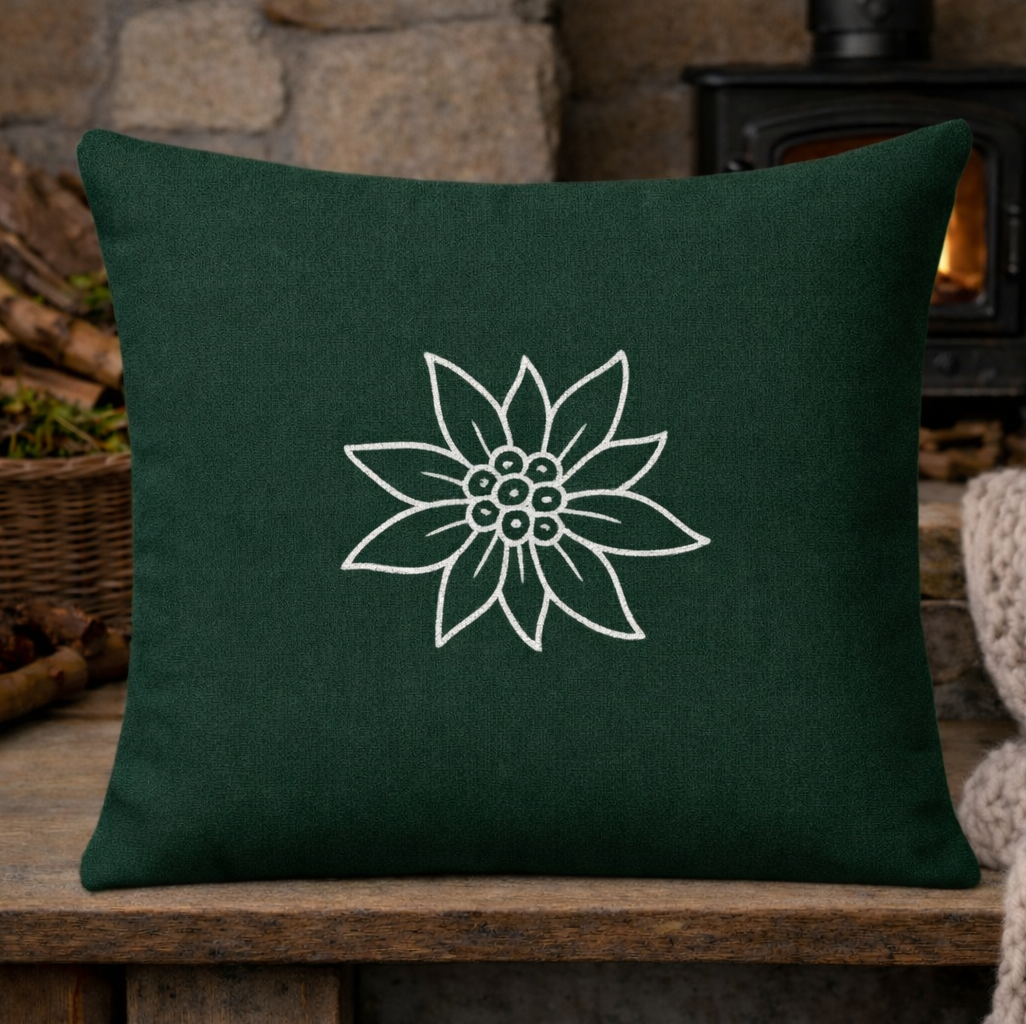 Kissenbezug Landhaus Edelweiß dunkelgrün 40x40 cm