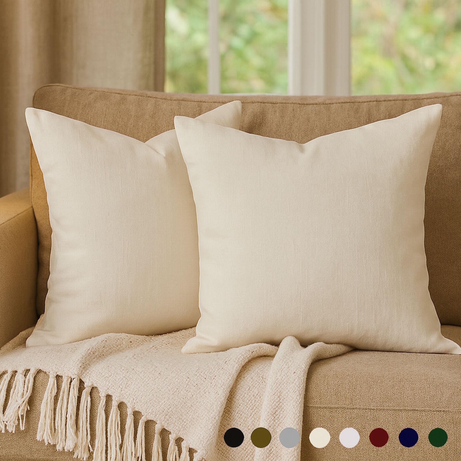 2er Set Leinen Kissenbezug Uni