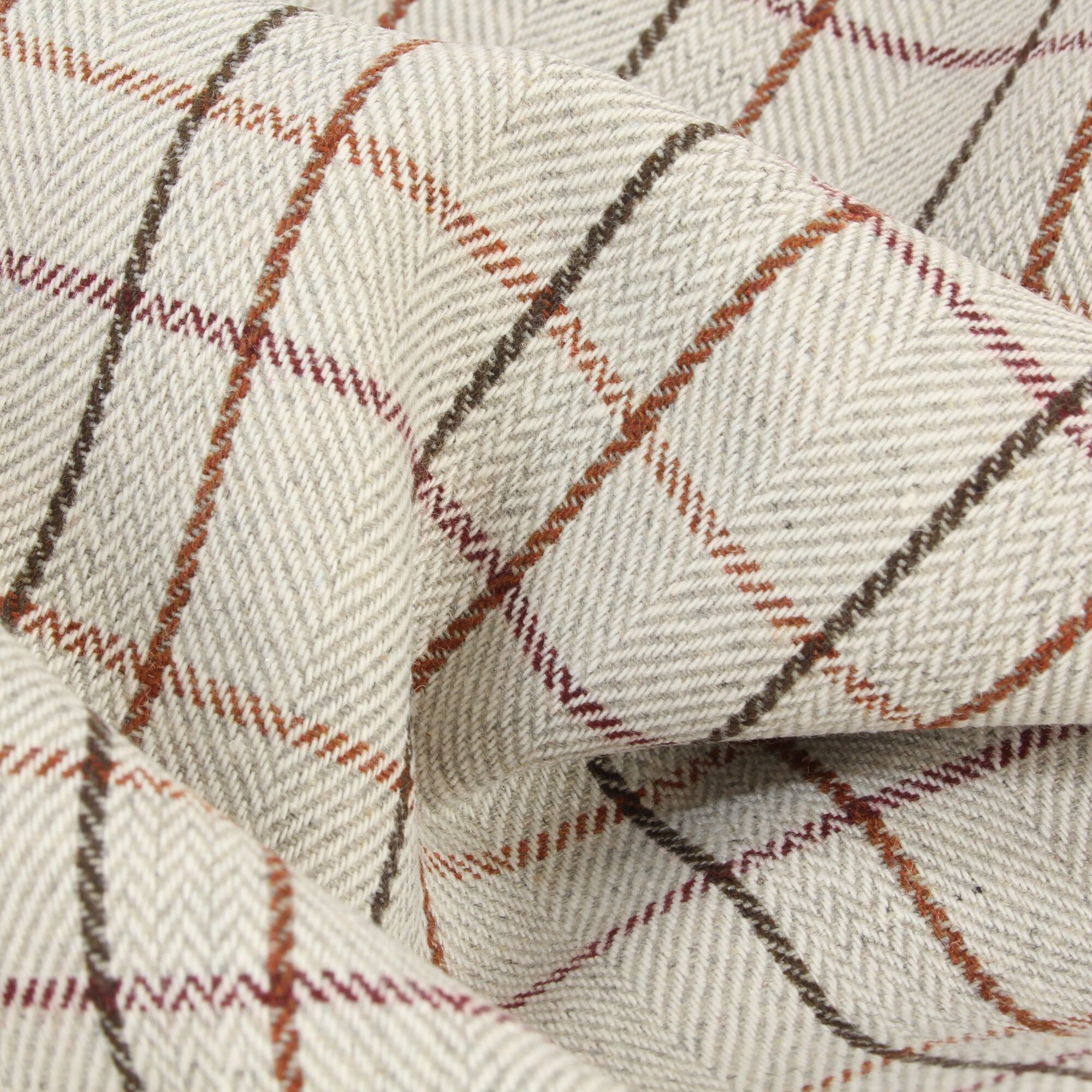 Stoff Meterware Streifenkaro Beige Orange Wollmix Mantelstoff