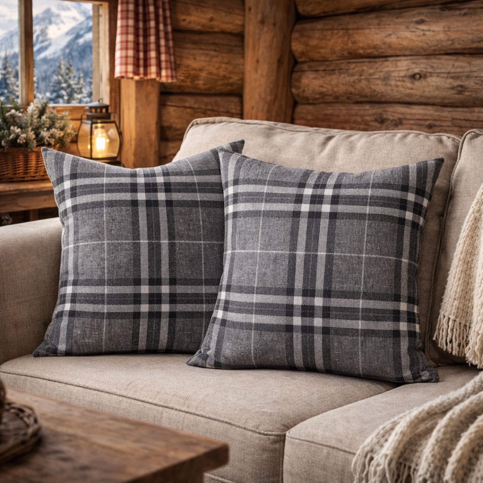 Landhaus Kissenbezüge Grau 2 Stück robust 330 g/m²