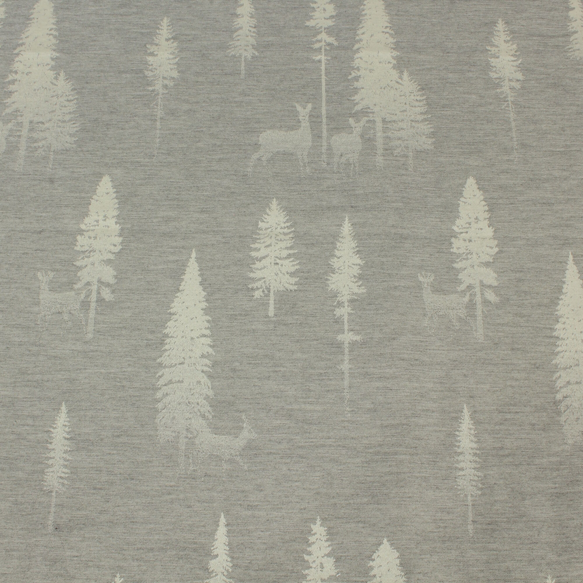 Stoff Meterware Rehe im Wald Grau Jacquard Mischgewebe