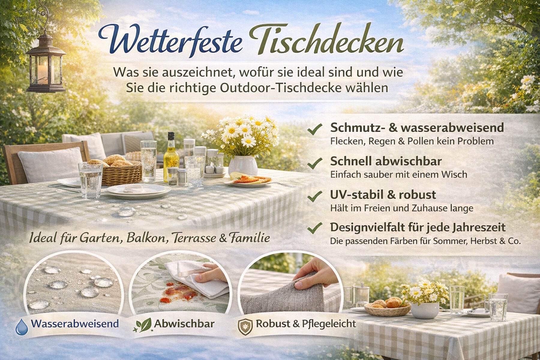 Wetterfeste Tischdecken: Outdoor-Eigenschaften, Größen, Farben & Pflege