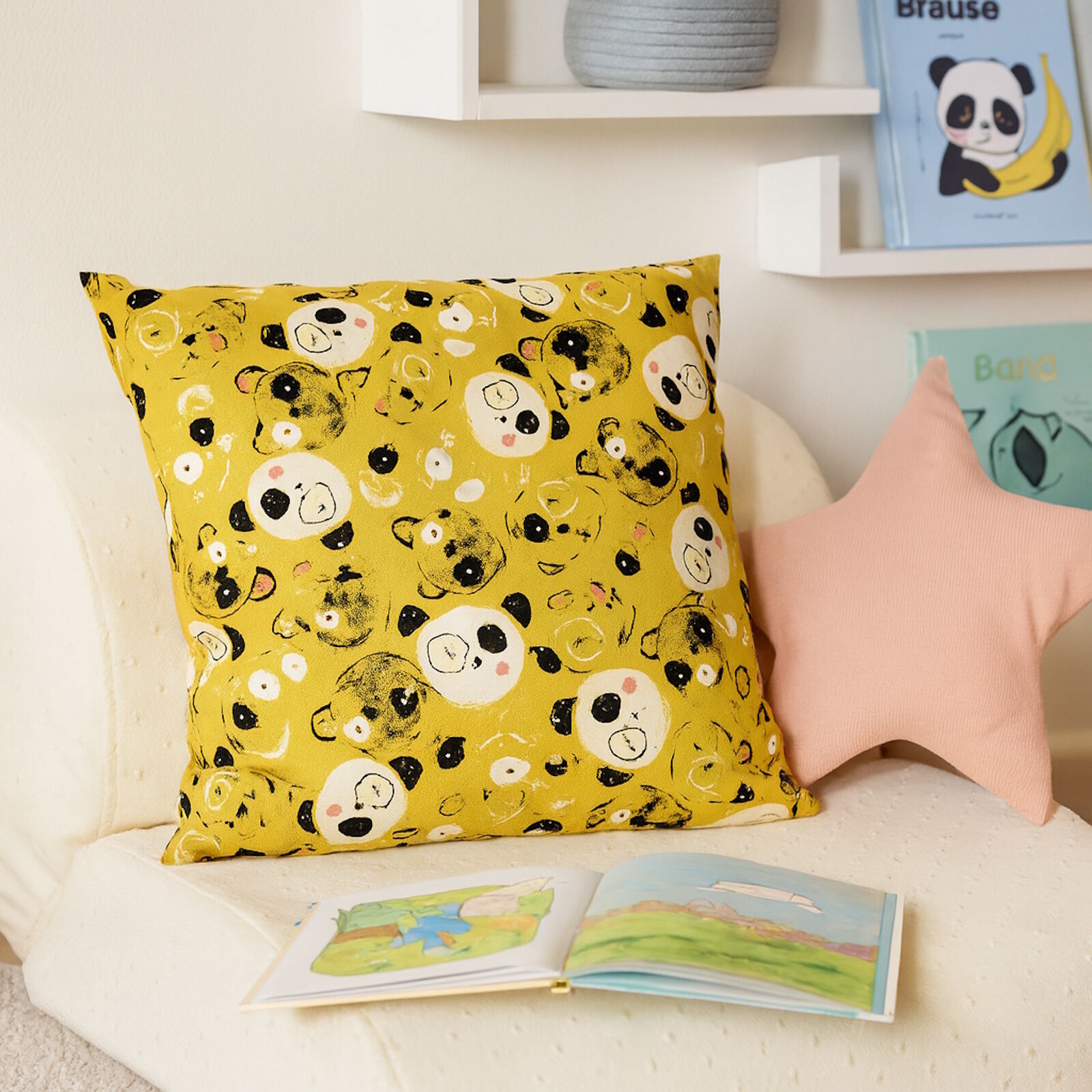 Jersey Panda Kissenbezug 40x40 Ocker