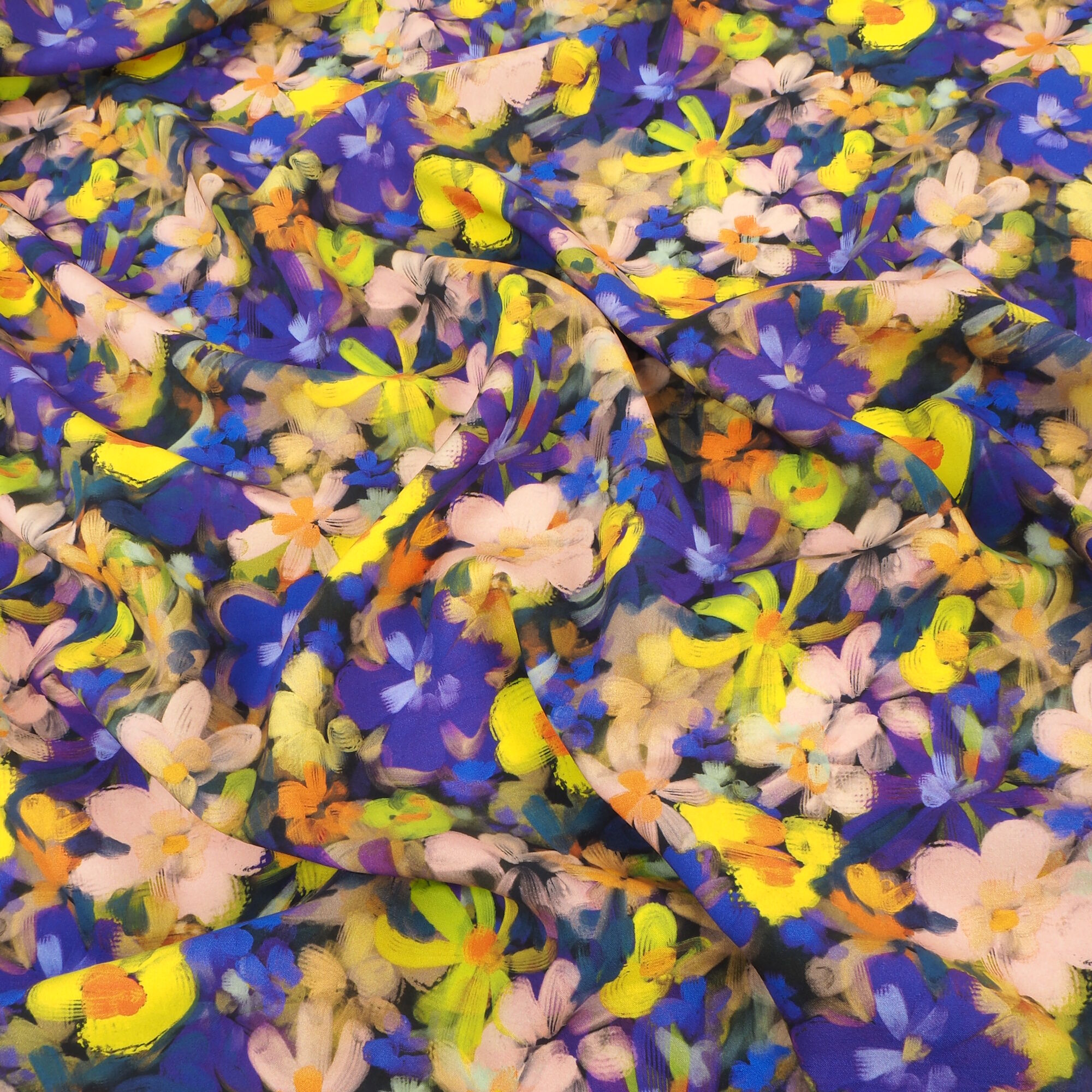 Stoff Meterware Sommerblumen Lila Viskose