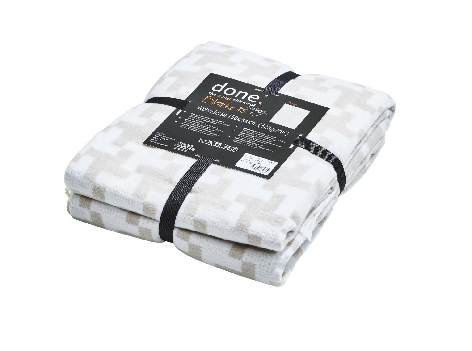 Kuscheldecke Mika Beige Weiss Fransen 150x200 cm Baumwolle