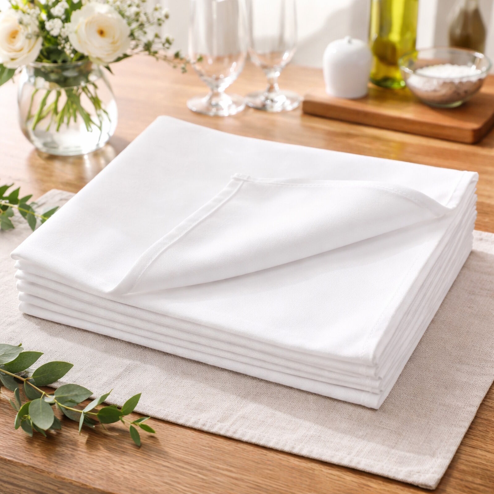 20x Weiße Stoffservietten 40x40 Cm – Damast Vollzwirn Baumwolle, Gastro-Qualität