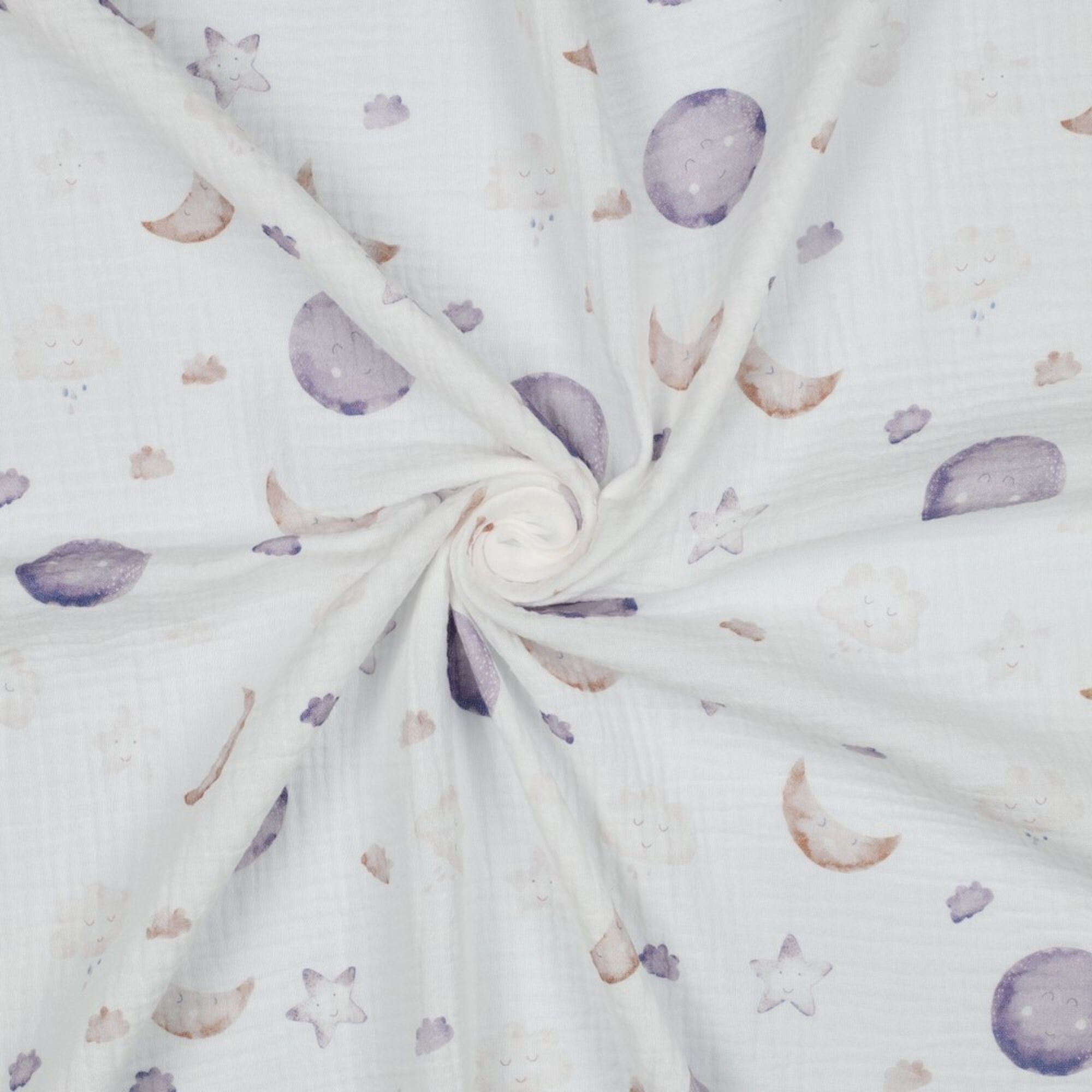 Stoff Meterware Mond & Sterne Bio Musselin