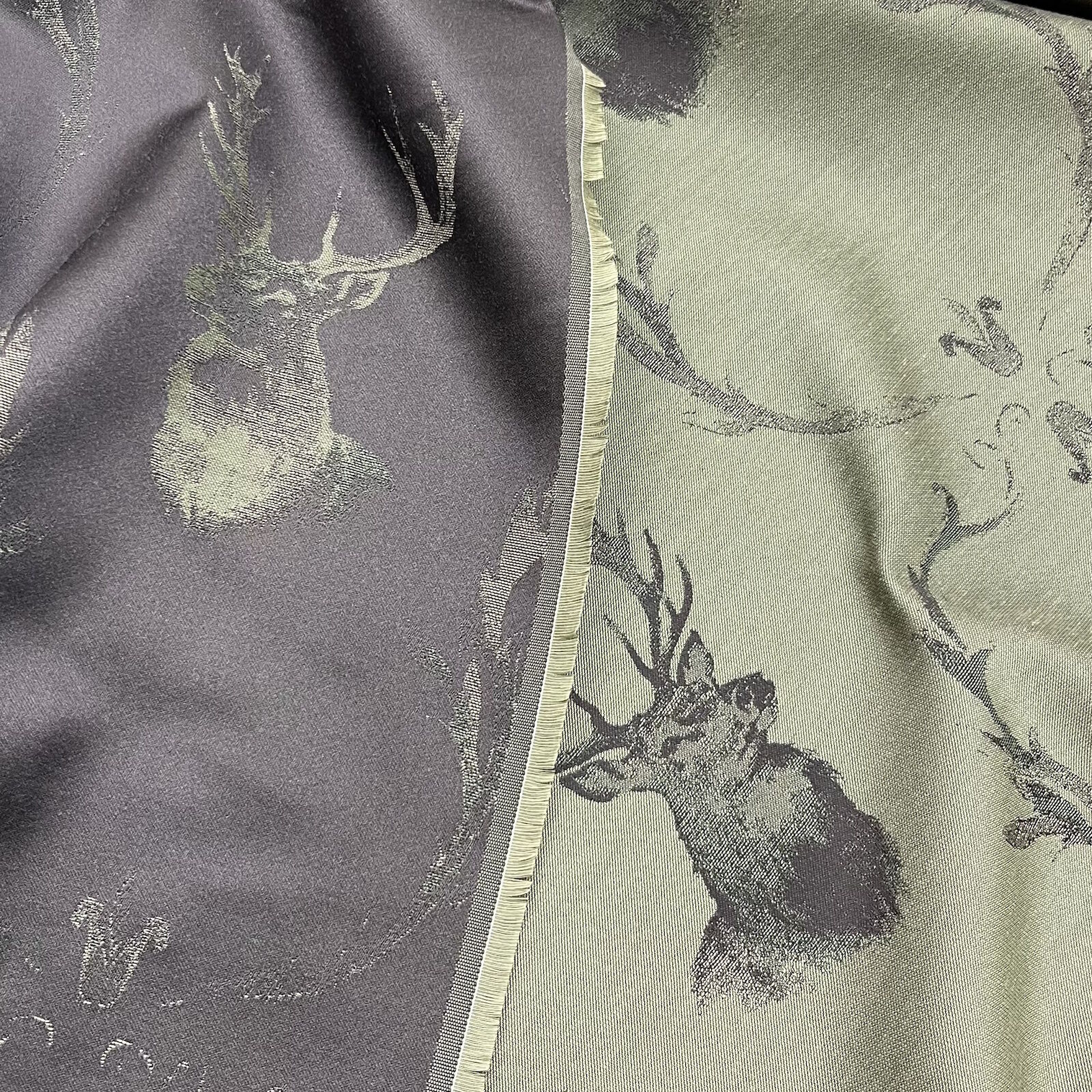 Hirsch Stoff Grün Jacquard Landhaus Meterware 140 cm