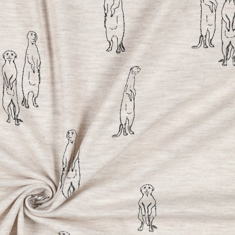 Stoff Erdmännchen Beige Meliert Jersey