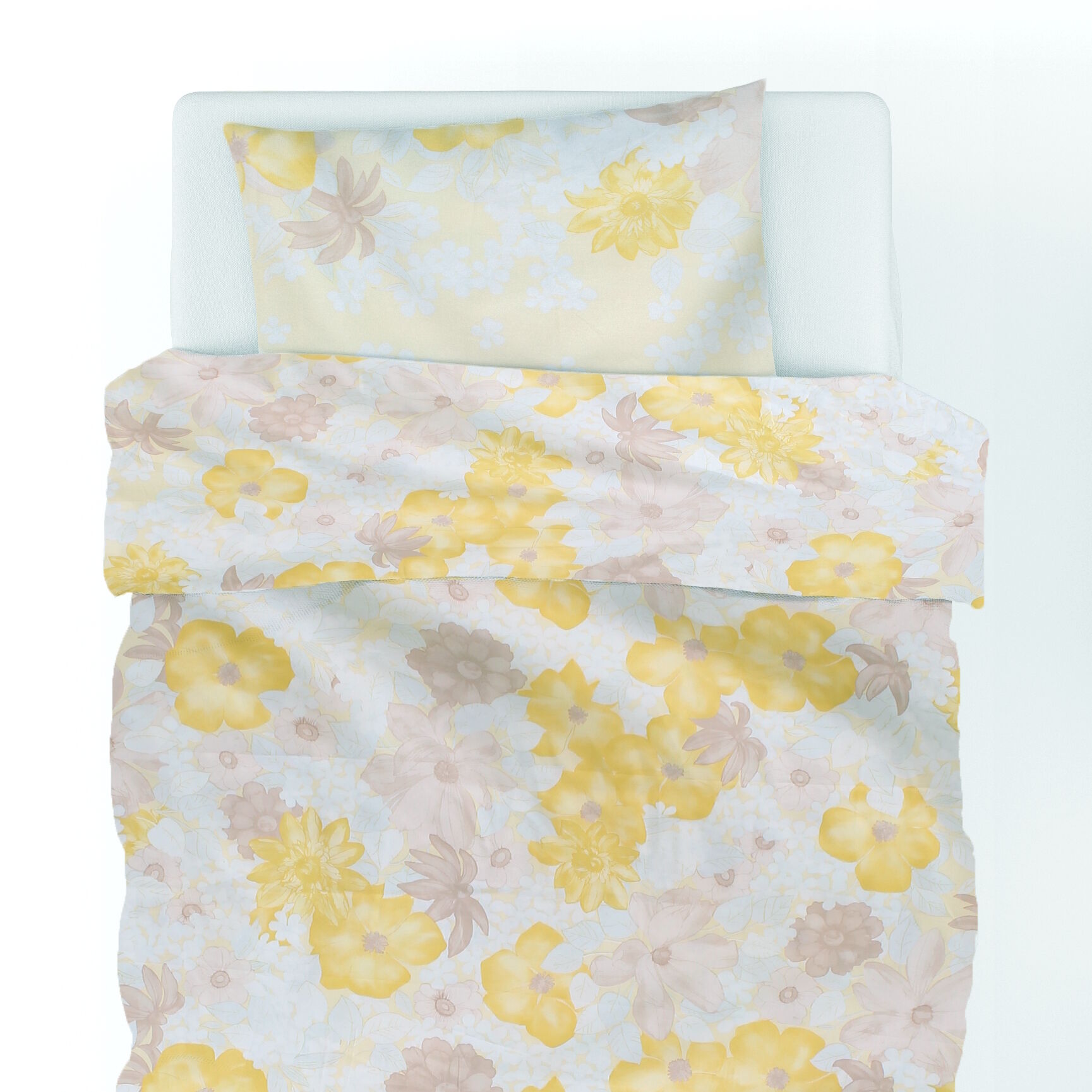 Mako Satin Bettwäsche 135x200 Blumen Gelb