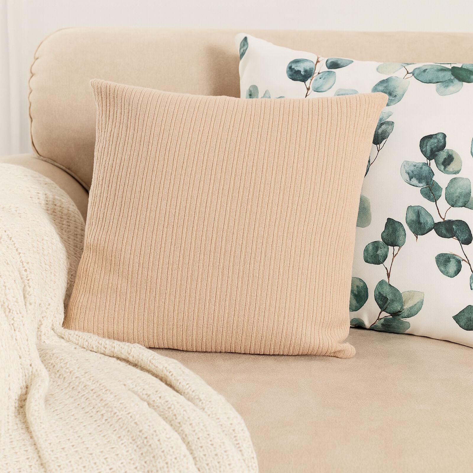 Strick Kissenhülle 50x50 Zopf Beige Sand