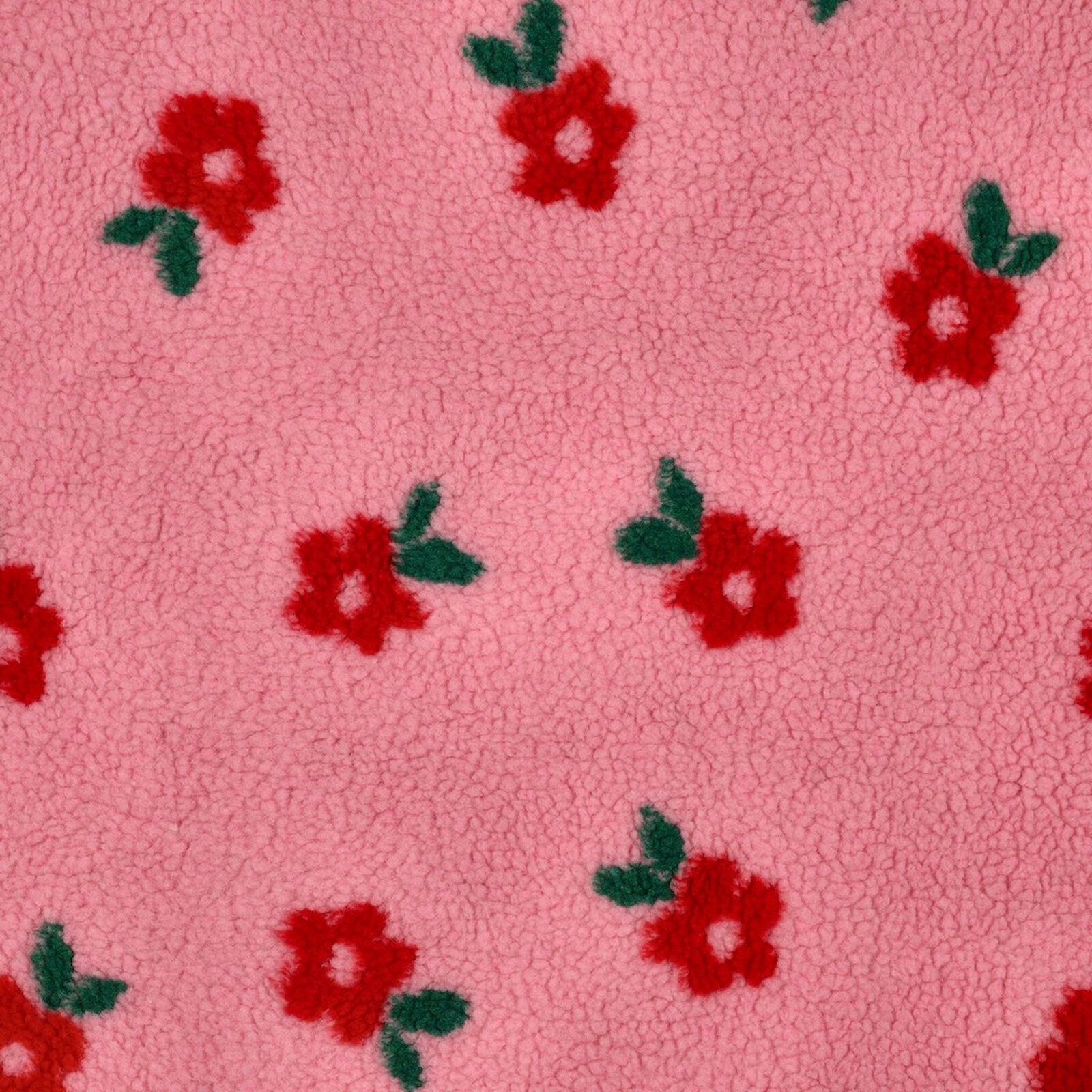 Teddy Fleece Stoff Blumen Pink Meterware 160 cm