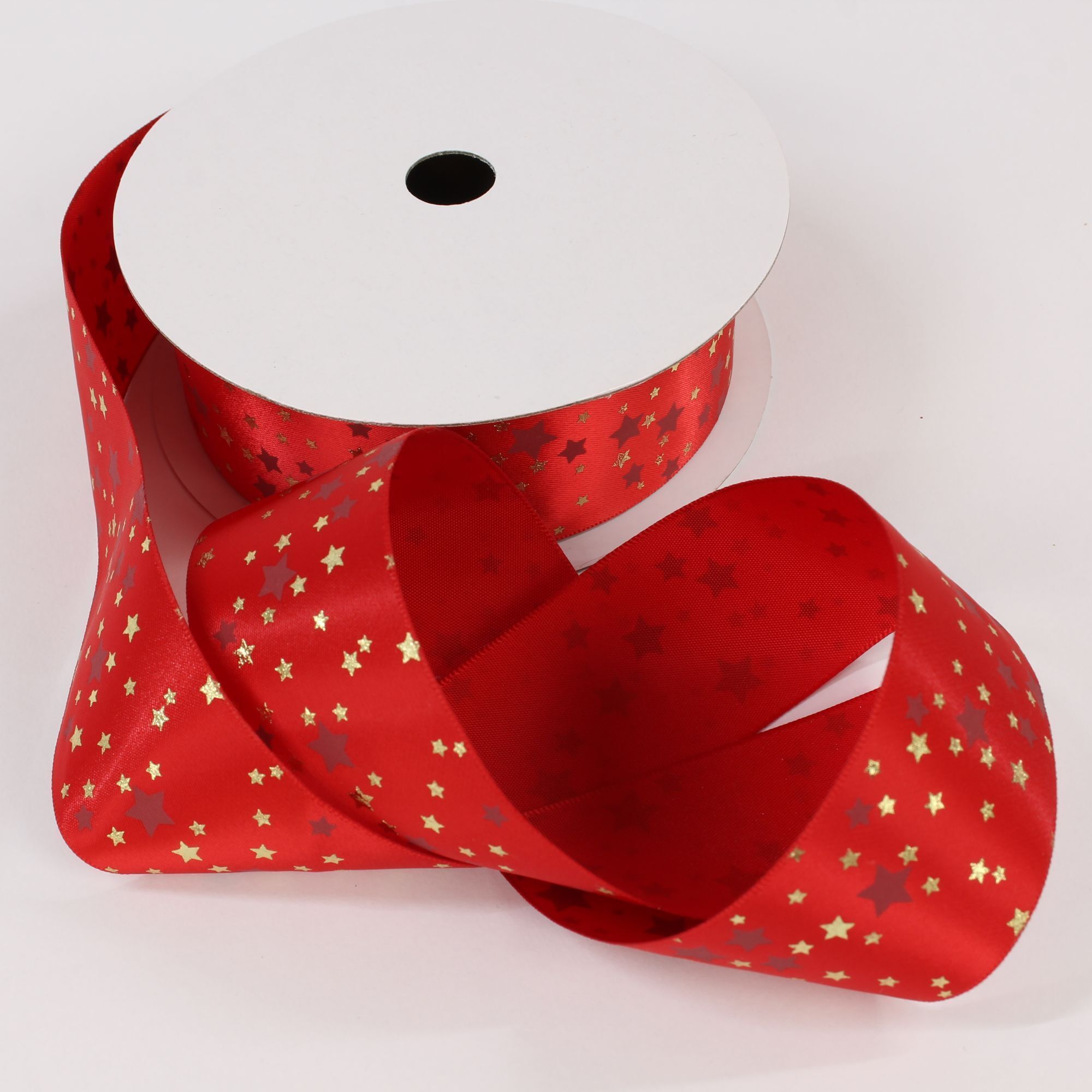 Dekoband Satin mit Sterne Weihnachten 40 mm rot - 20 Meter