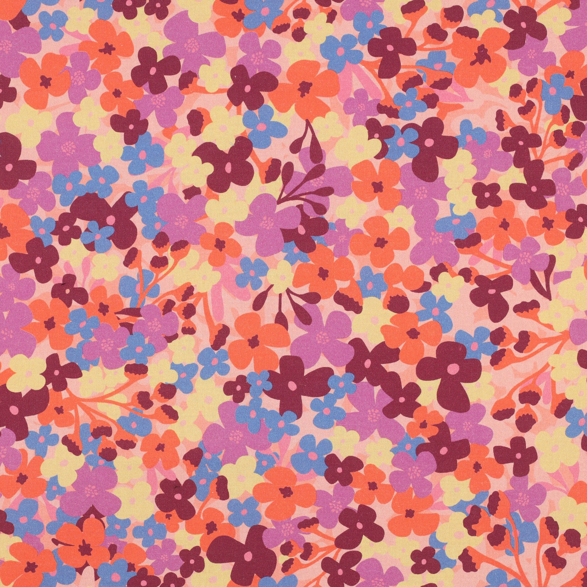 Stoff Meterware Sommerblumen Orange Beschichtet