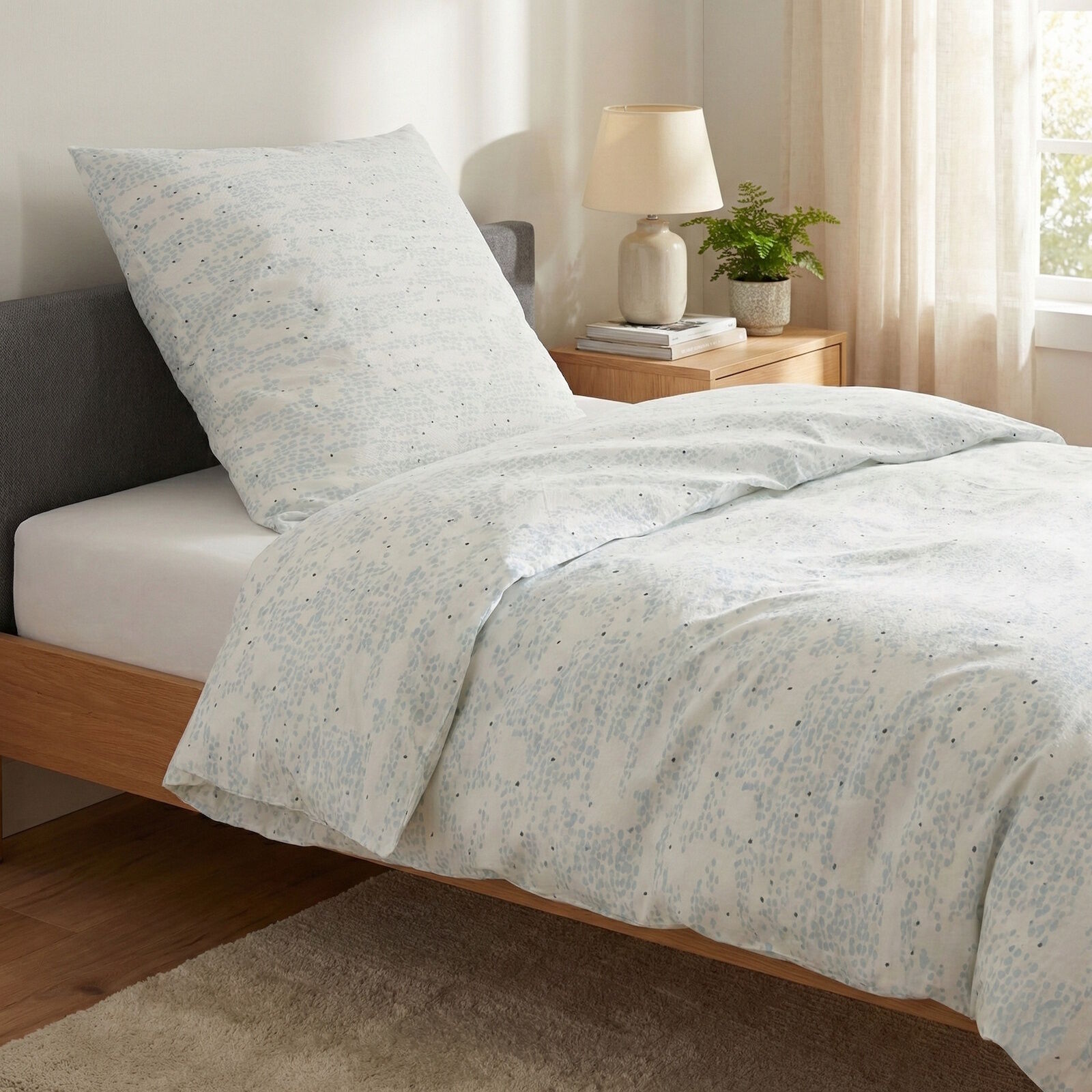 Seersucker Bettwäsche 135x200 + 80x80 cm Punkte Blau Grün