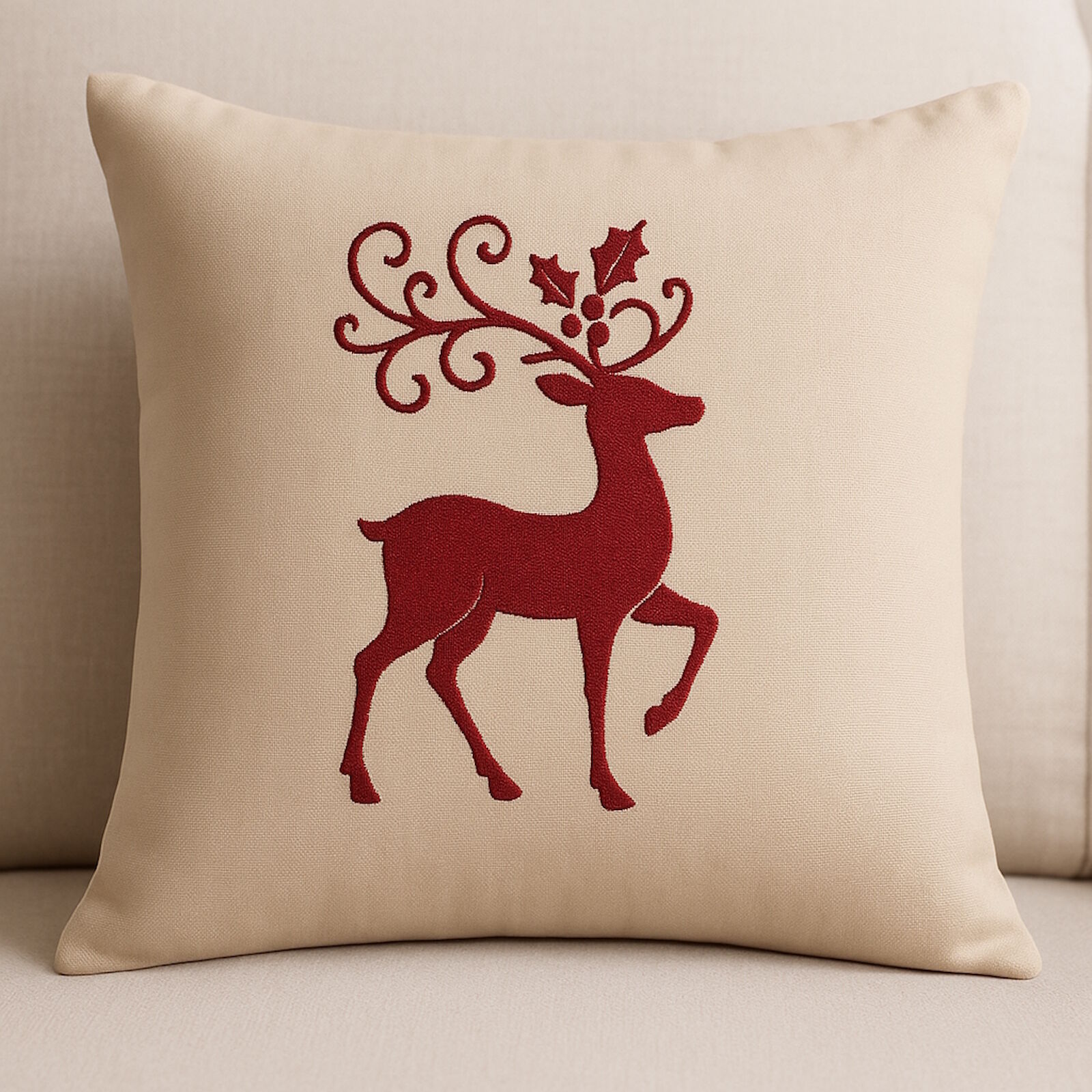 Weihnachtskissen Hirsch 40x40 aus Baumwolle bestickt