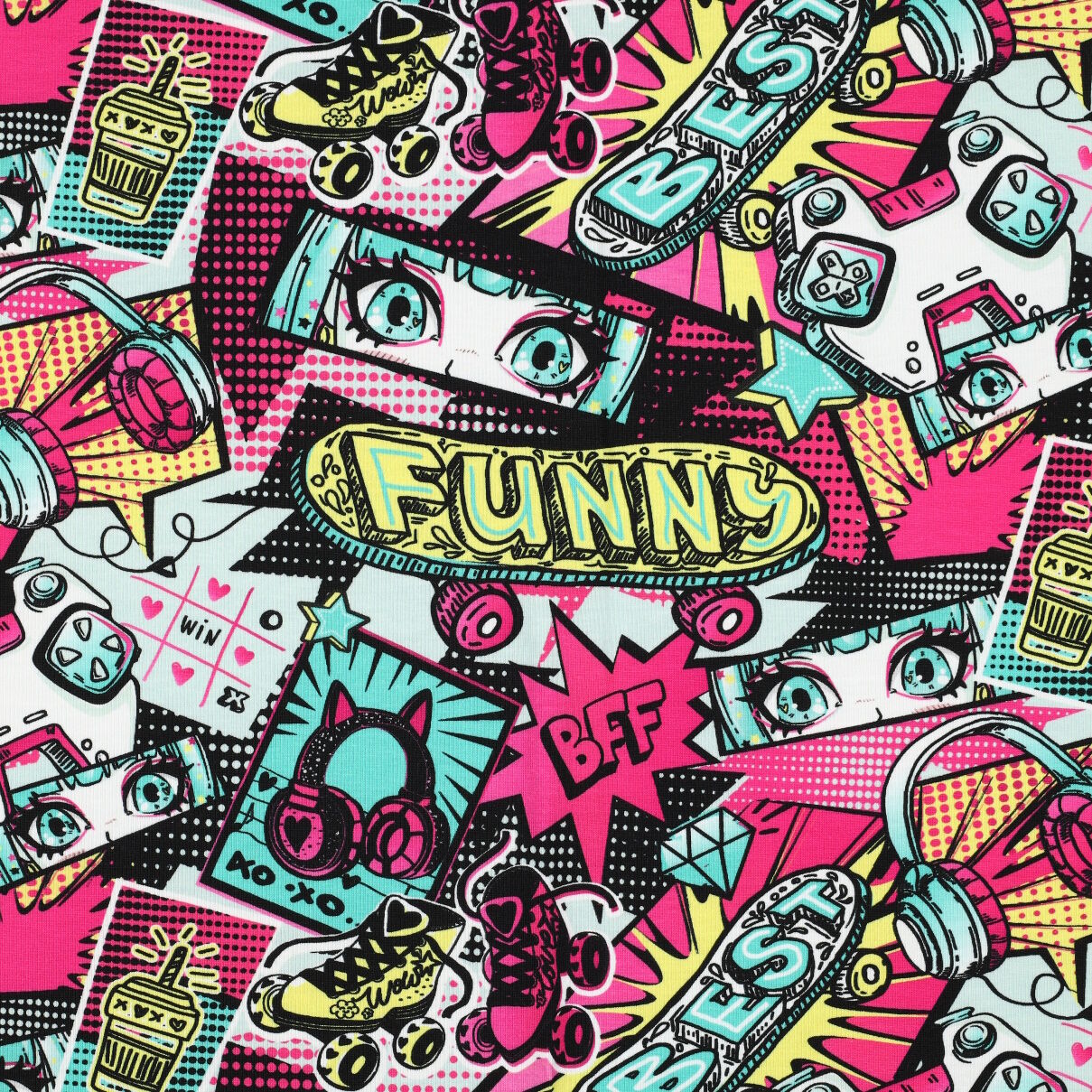 Stoff Meterware Manga Funny Pink Jersey