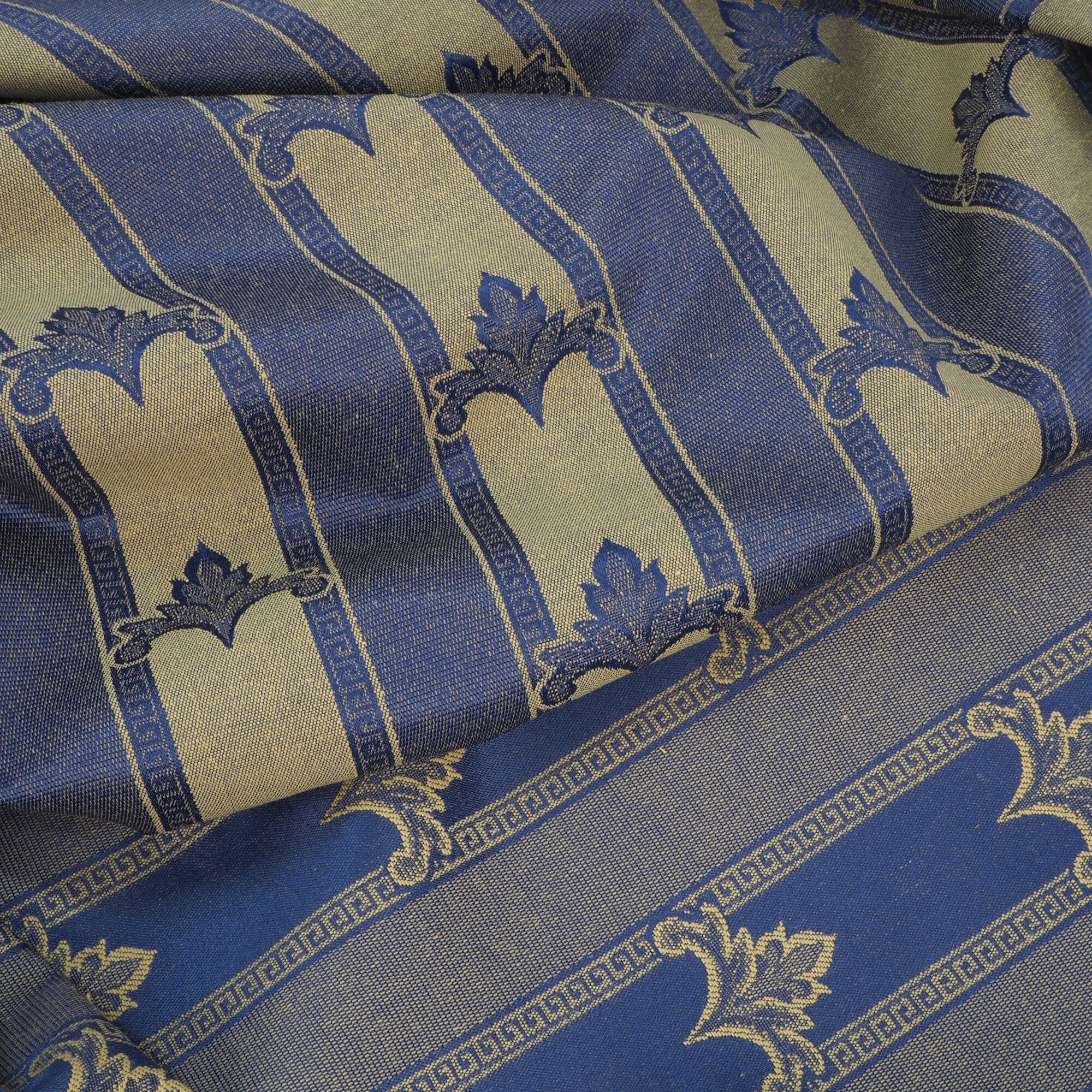Polsterstoff Meterware Imperio Barock Jacquard Marine Blau