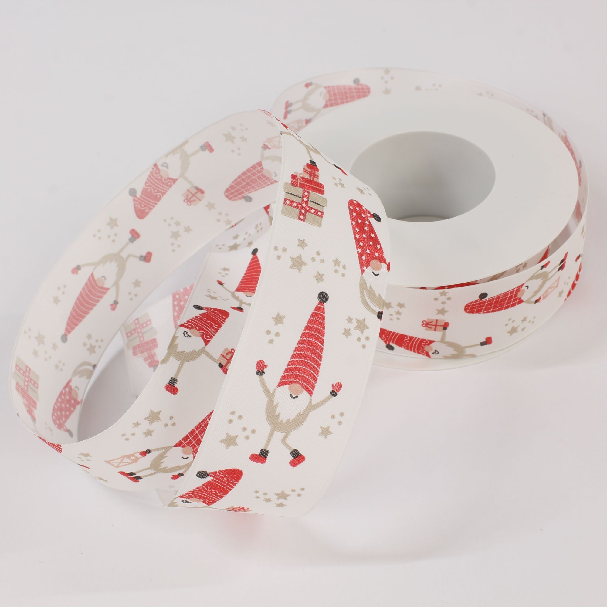 Dekoband Weihnachten Wichtel mit Draht 40 mm weiß 20 Meter