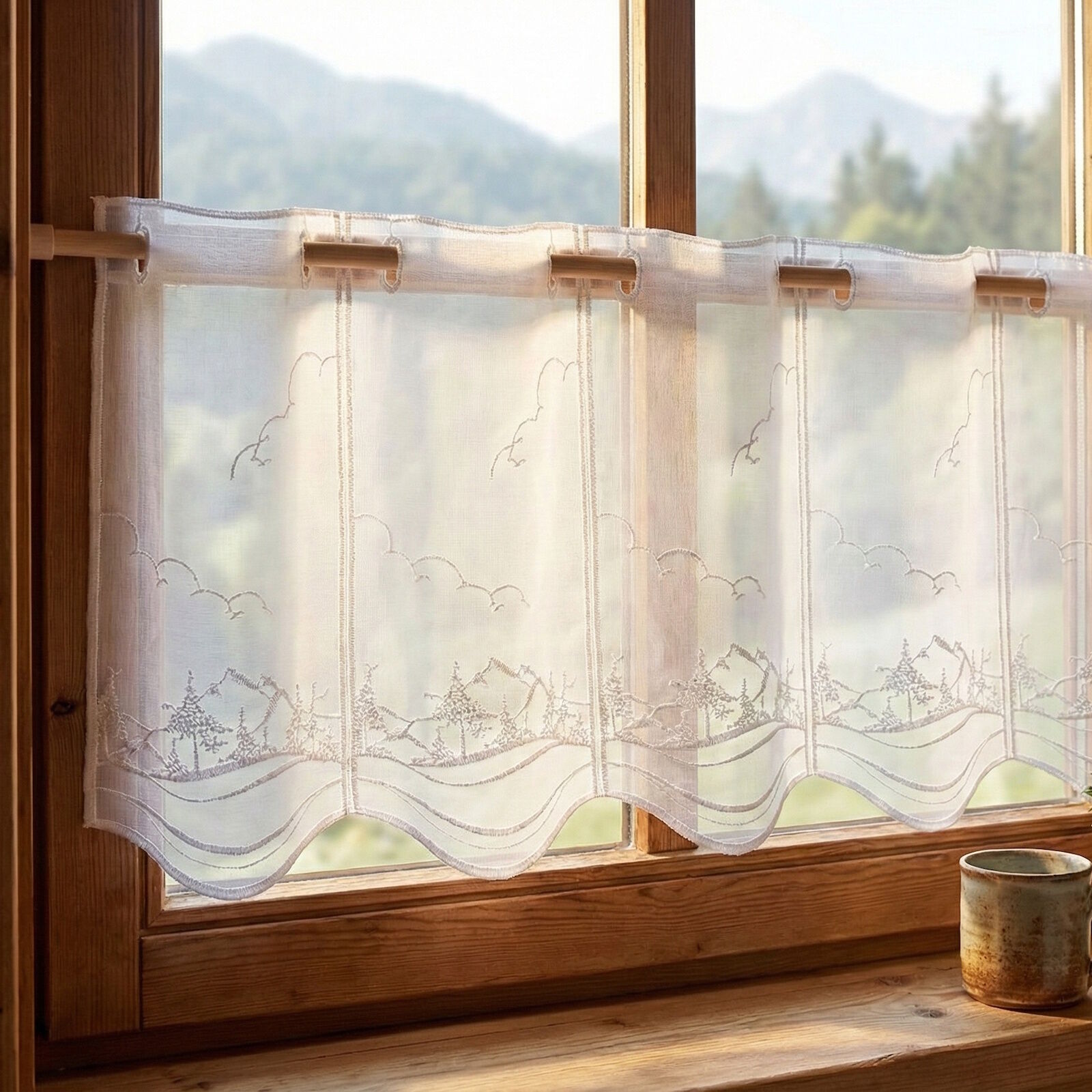 Scheibengardine Bayerischer Wald Hügel Landschaft Meterware