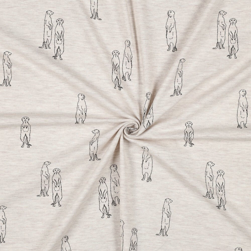 Stoff Erdmännchen Beige Meliert Jersey