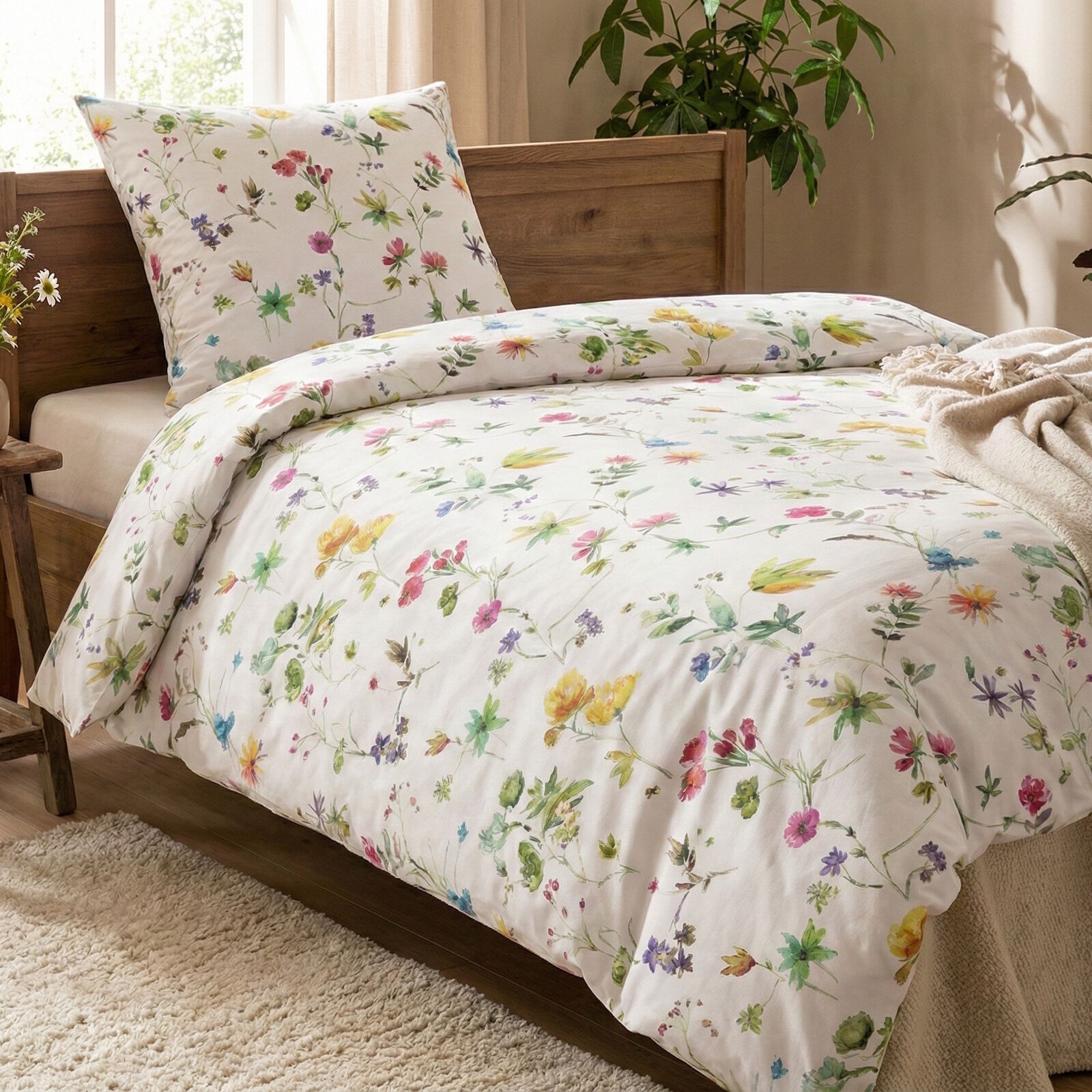 Satin Bettwäsche Wiesenblumen 135x200 80x80 Blumen