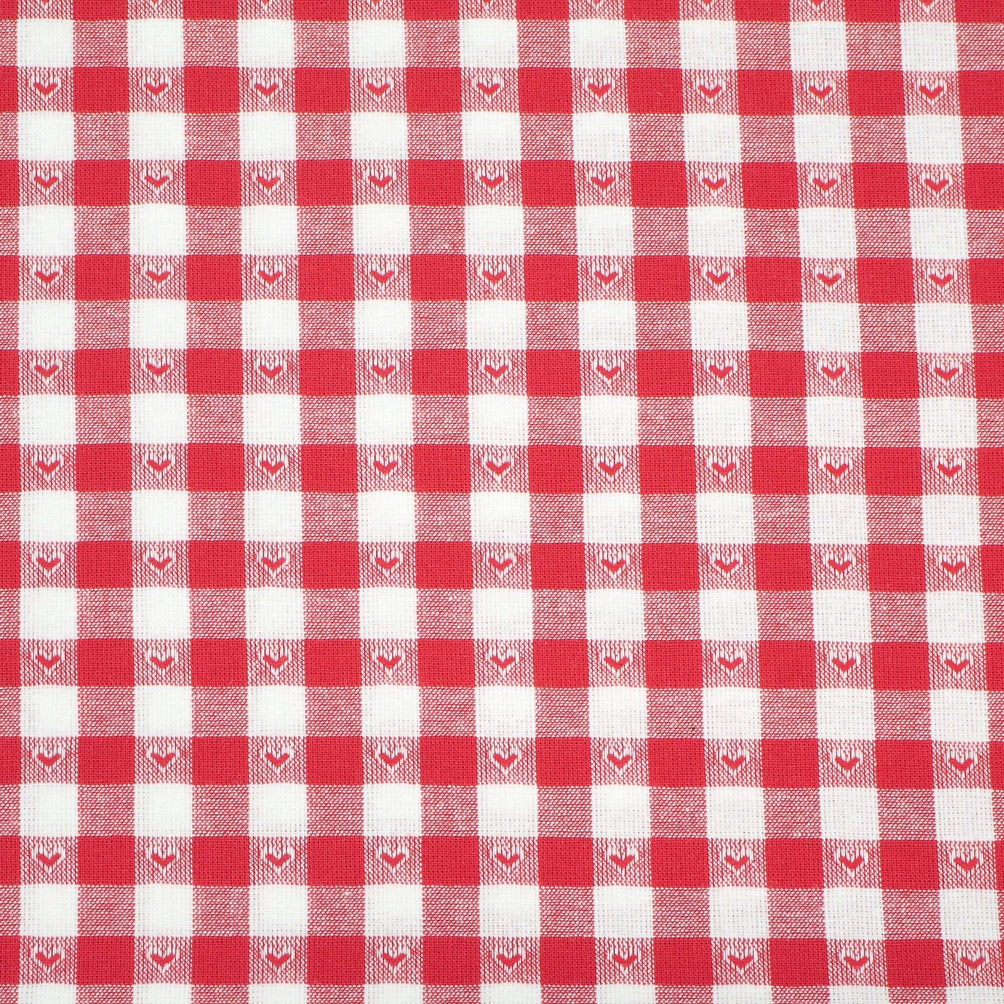 Stoff kariert mit Herzen Rot