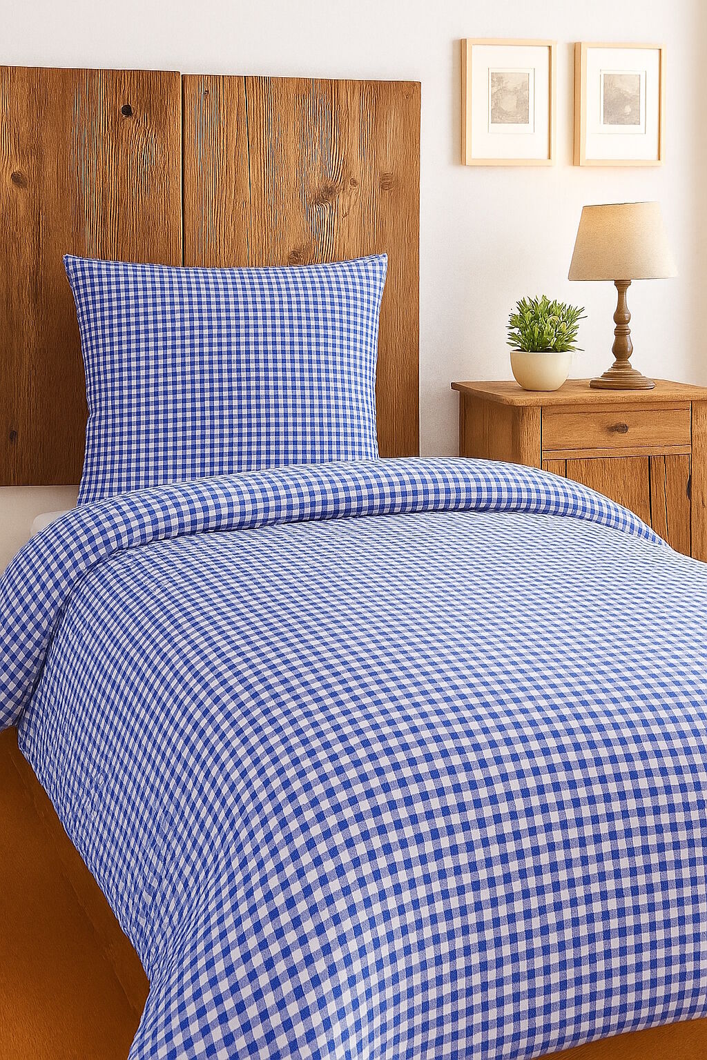 Seersucker Bettwäsche Karo 1x1 cm Blau RV-135x200+80x80