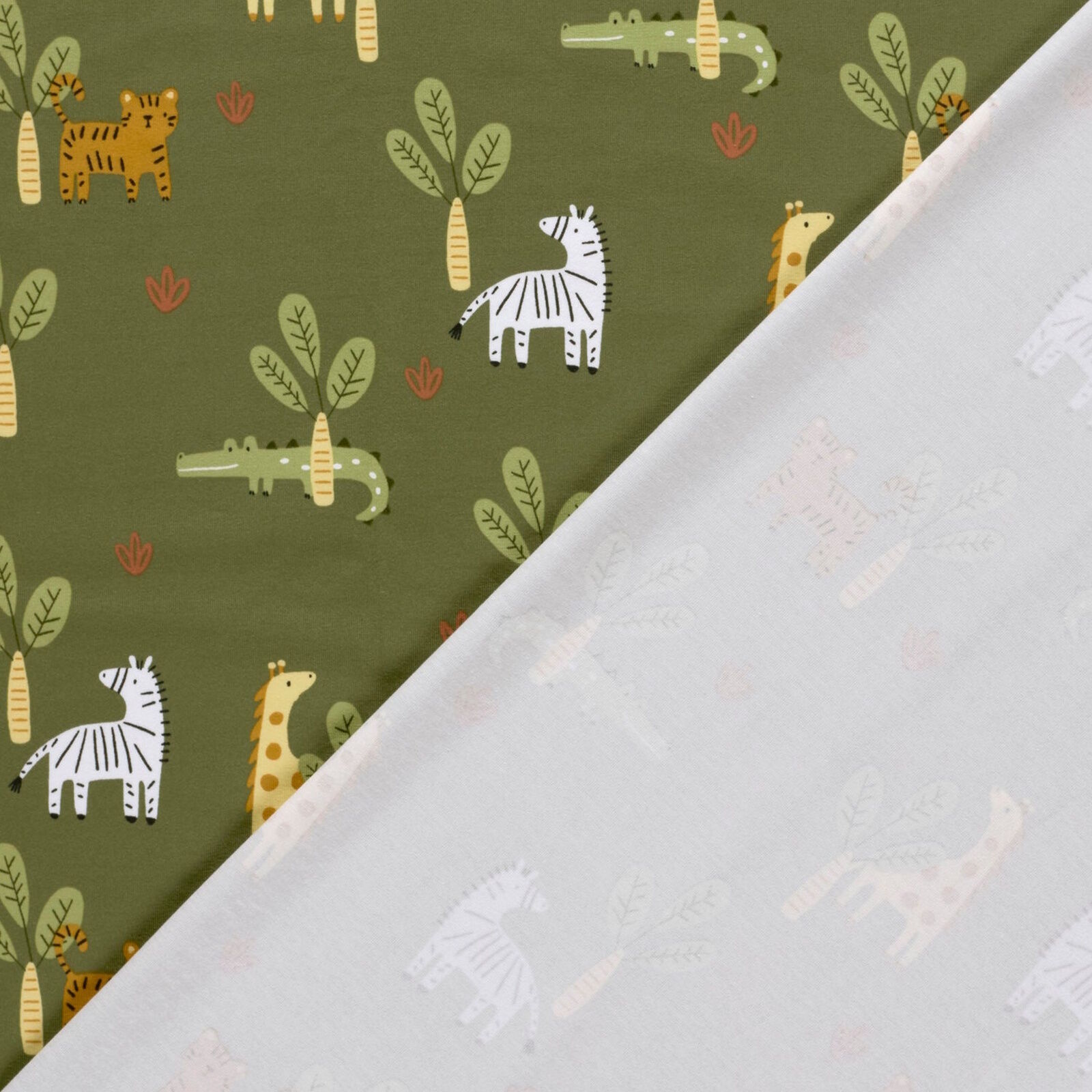 Dschungel Tiere Jersey Stoff Zebra Giraffe Krokodil 150 cm