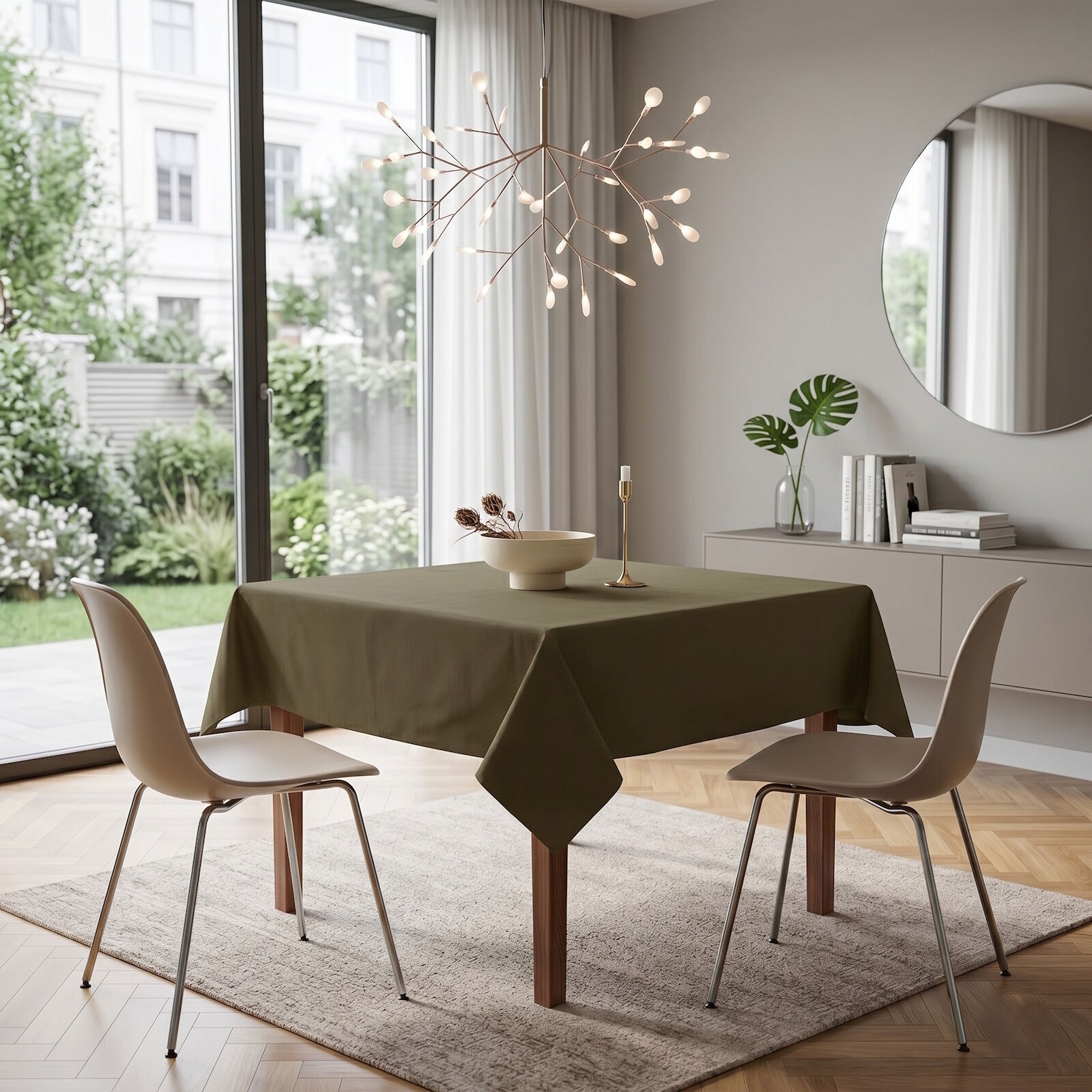Bügelfreie Tischdecke Khaki Dunkel 80x80 cm