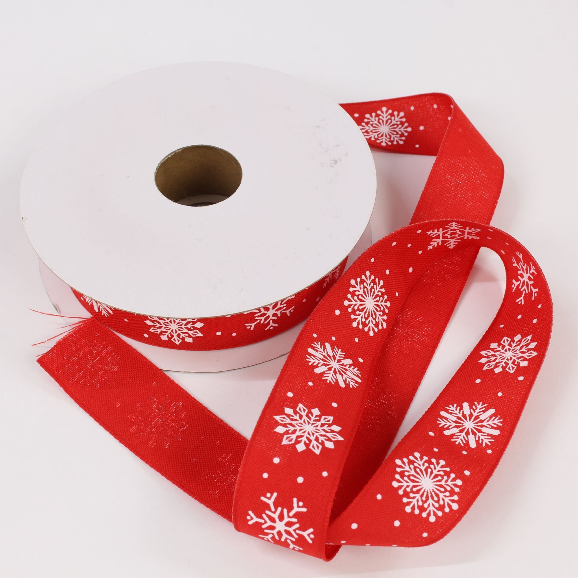 Dekoband Taft mit Sterne Winter 25 mm rot - 20 Meter