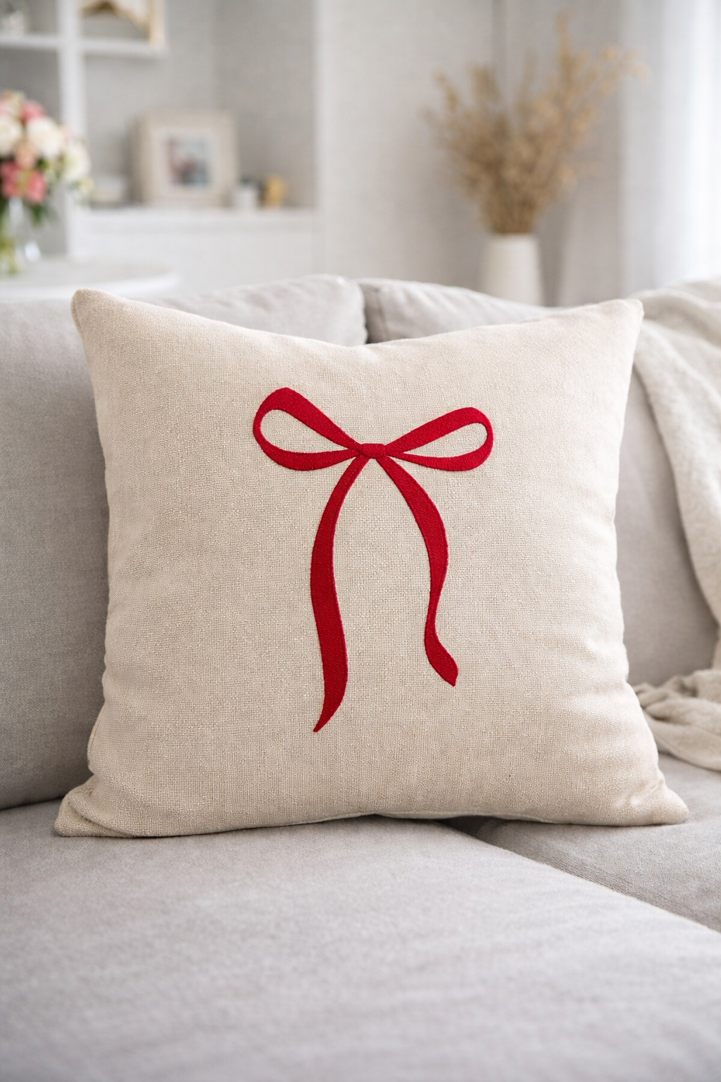 Kissen Schleife Ribbon Rot bestickt Stickerei 40x40 cm