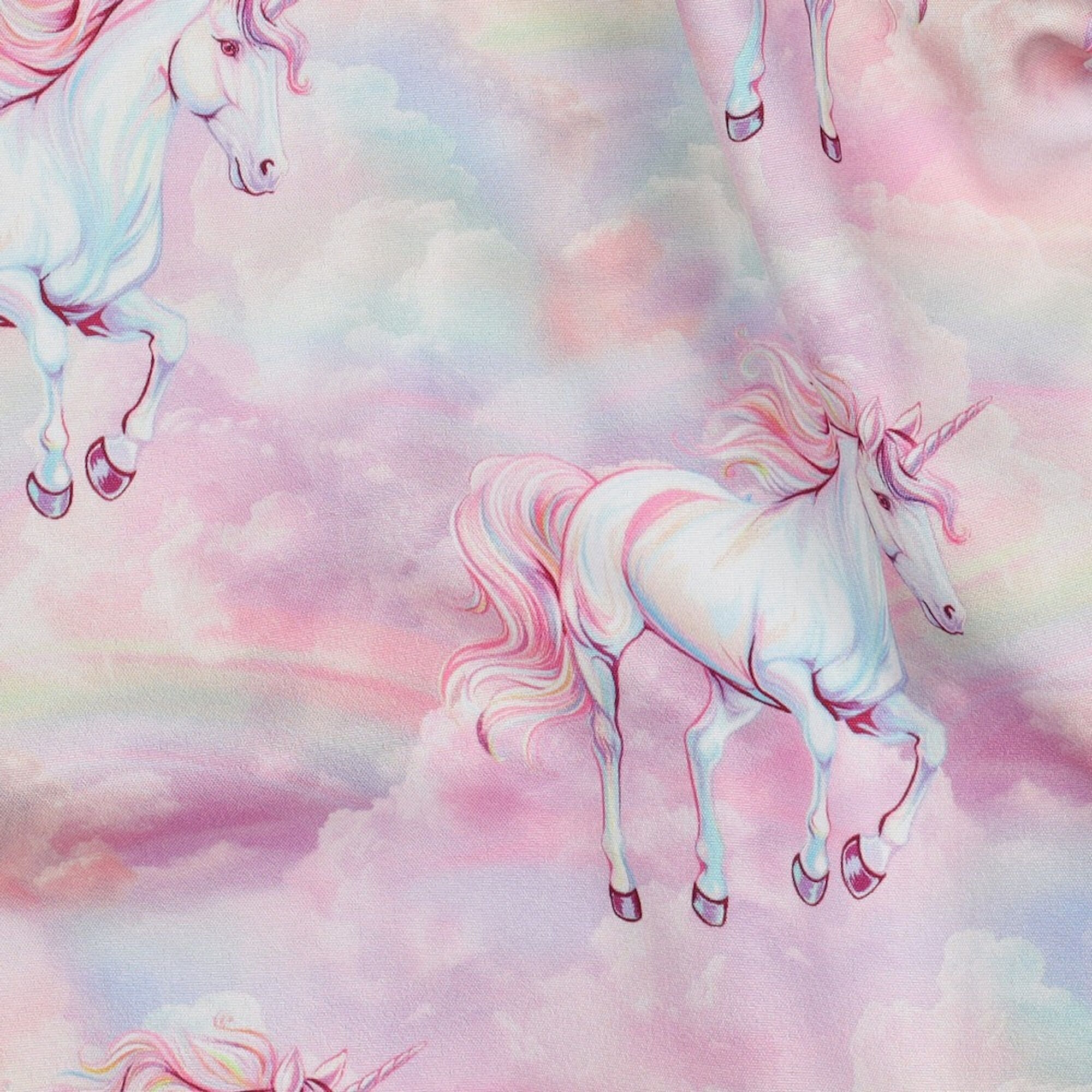 Stoff Meterware Einhorn Wolken Rosa Softshell