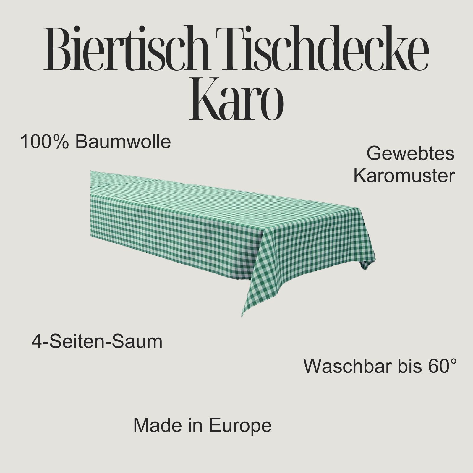 Biertisch Tischdecke Karo Baumwolle-Grün / 100x270 cm