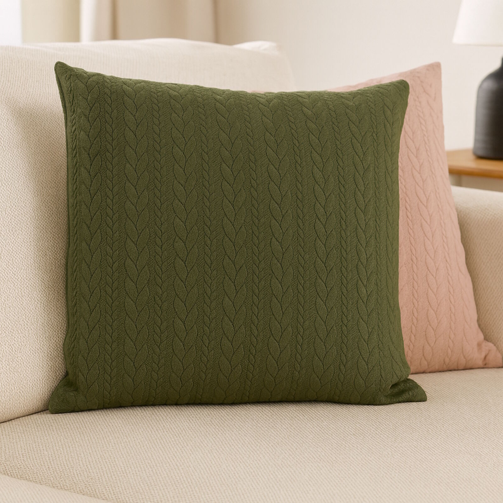 Kissenbezug 50x50 cm Zopfmuster Dunkelgrün