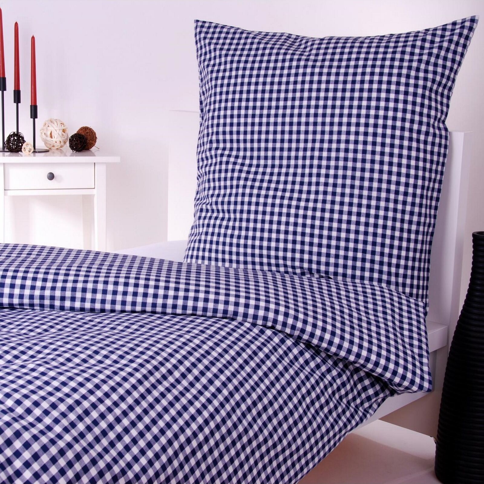 Bettwäsche Karo 1x1 cm Marine Blau-135x200 cm + 80x80 cm