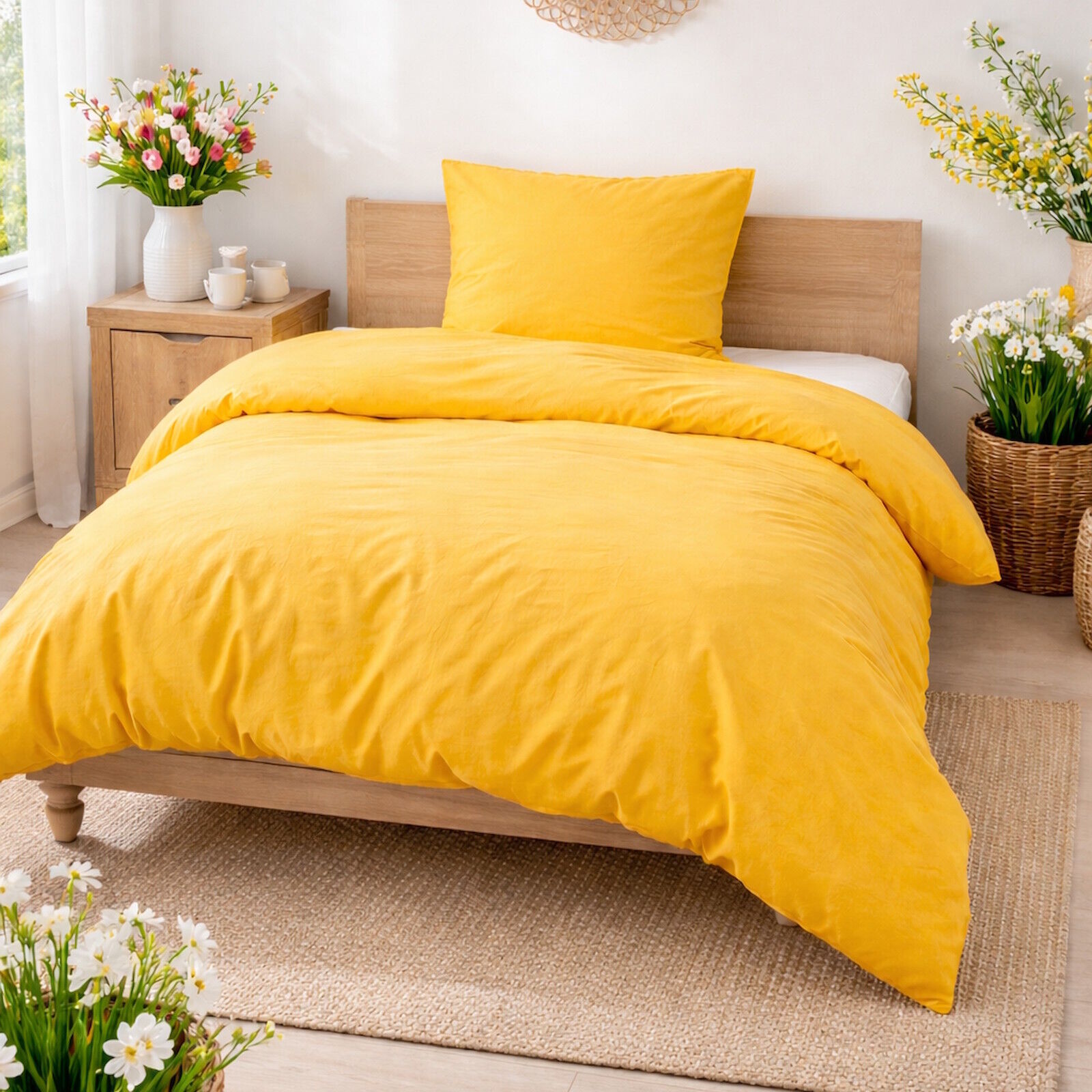 Bettwäsche Frühling Gelb Baumwolle Linon
