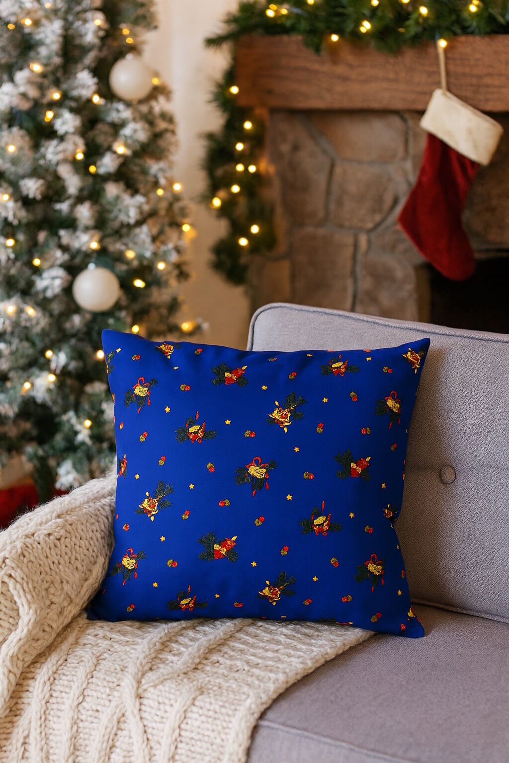 Kissenbezug Weihnachten Blau 40x40 Baumwolle Deko