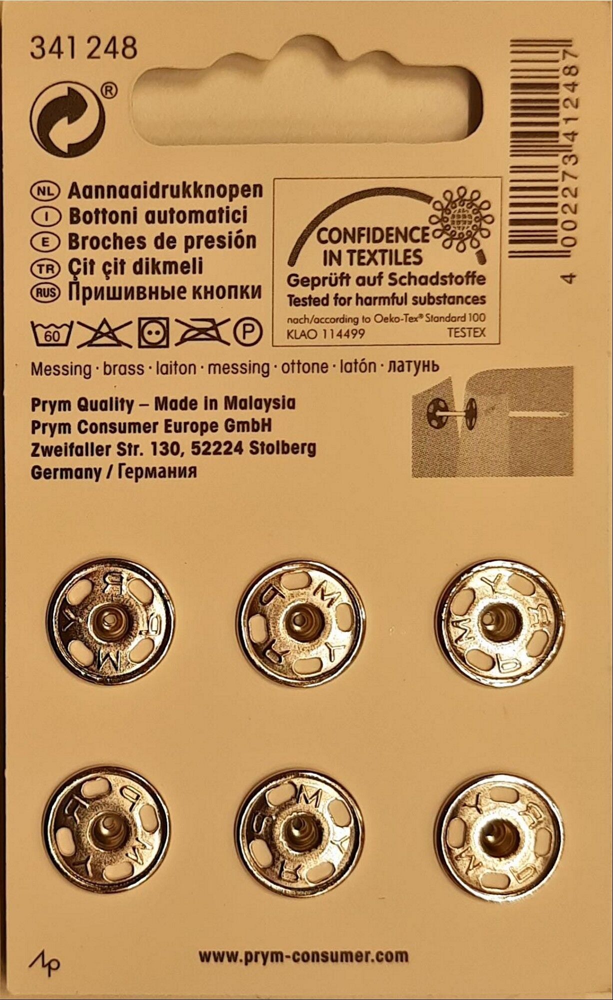 Annäh-Druckknöpfe MS 13 mm silberfarbig