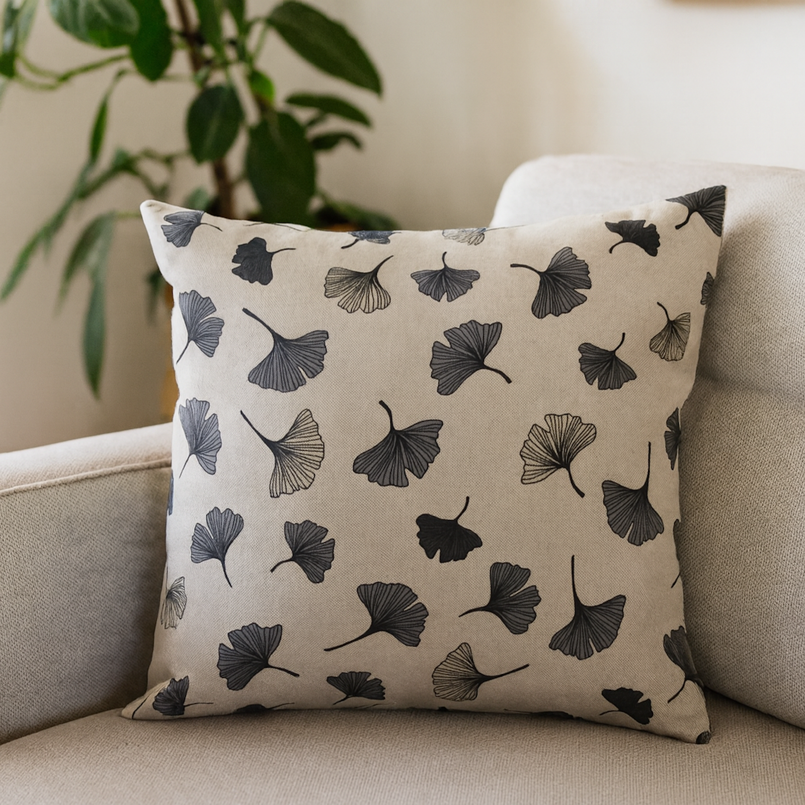 Ginkgo Kissenbezug Grau