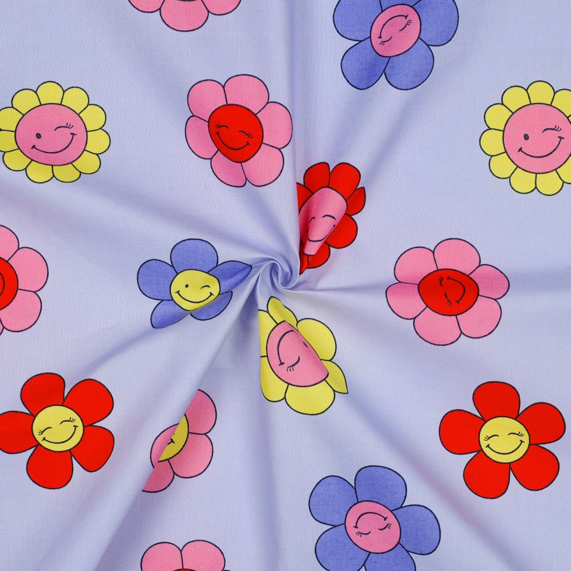 Stoff Meterware Strahlende Blumen Hellblau Beschichtet