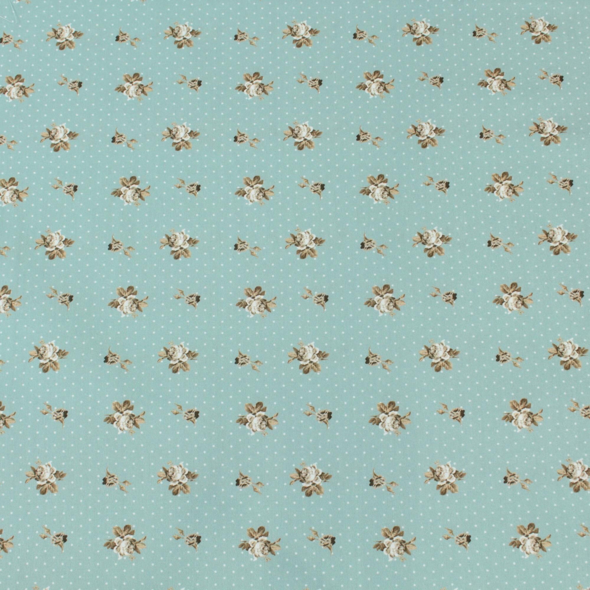 Stoff Meterware kleine Rosen Punkte Mint Baumwolle Perkal