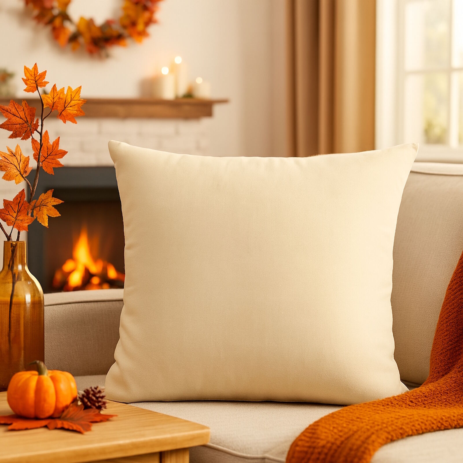 Herbst Kissen Beige Baumwolle