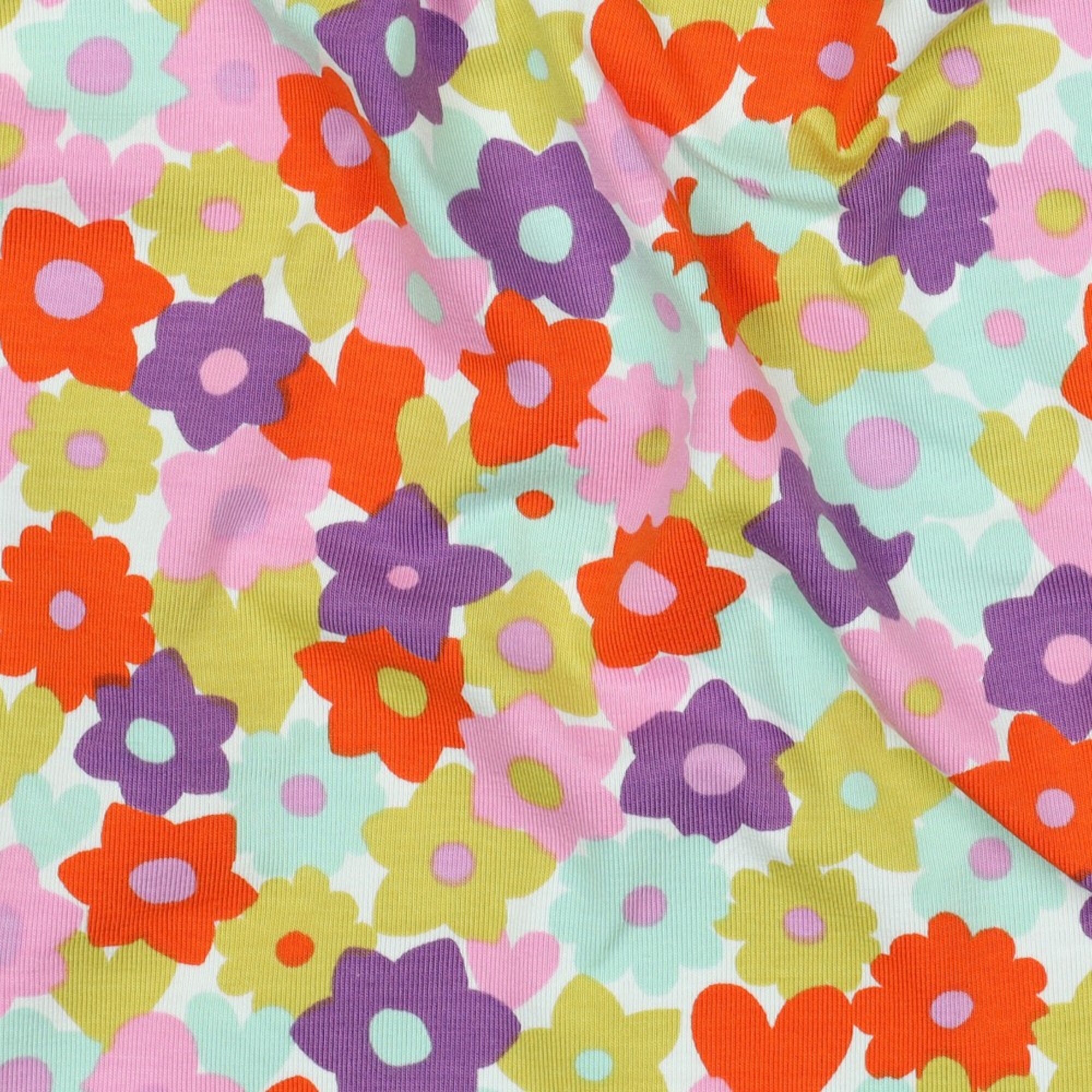 Stoff Meterware Blumen Retro Lila Orange Jersey