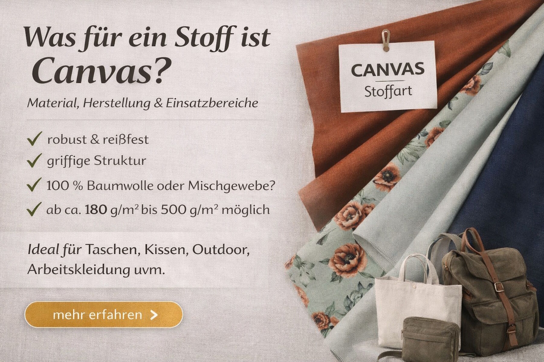 Canvas Stoff: Eigenschaften, Herstellung & Einsatzbereiche | Ratgeber