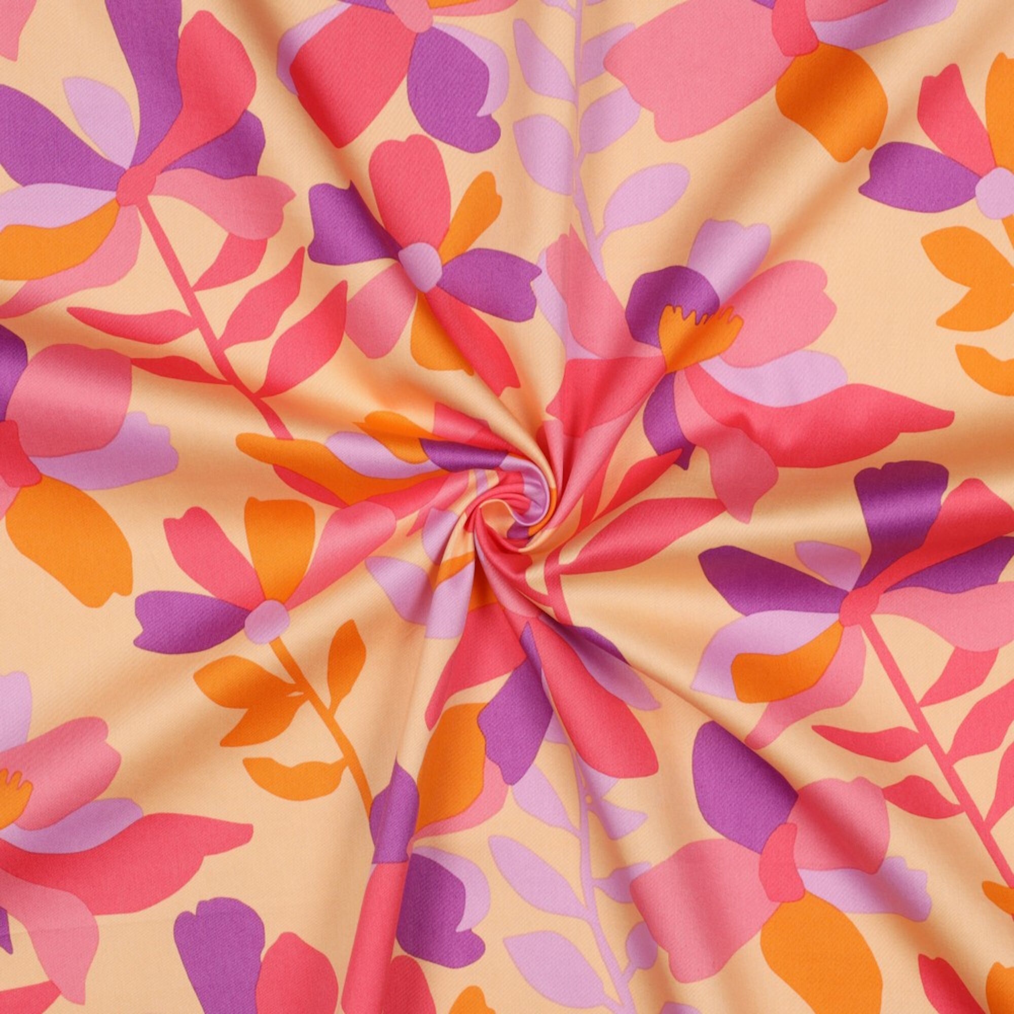 Stoff Meterware Blumen Sommer Apricot Baumwolle Satin