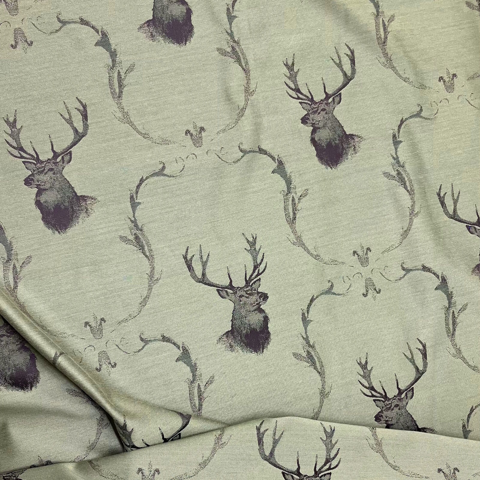 Hirsch Stoff Grün Jacquard Landhaus Meterware 140 cm