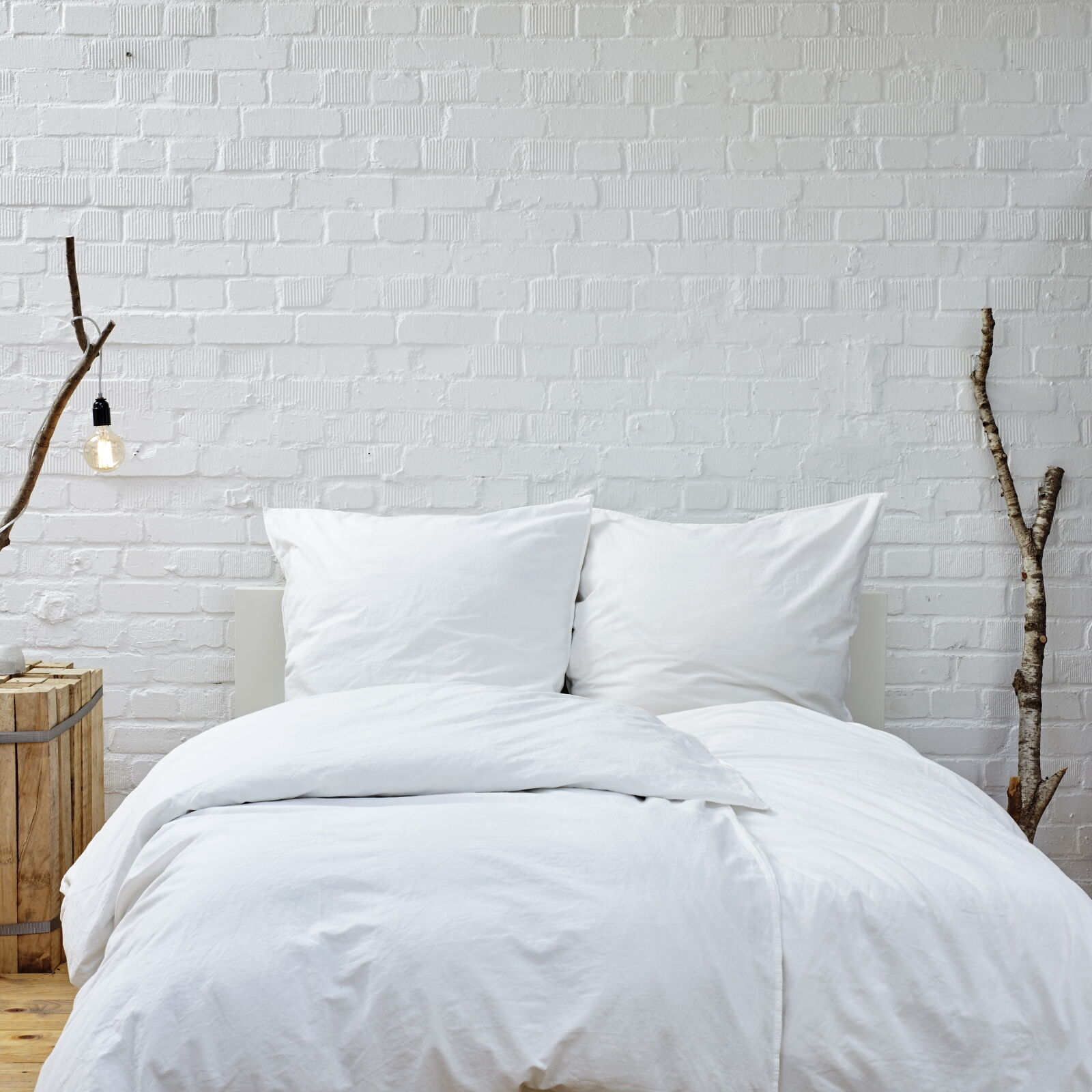 Hotelbettwäsche Uni Weiß Baumwolle Linon-140x200 cm + 40x80
