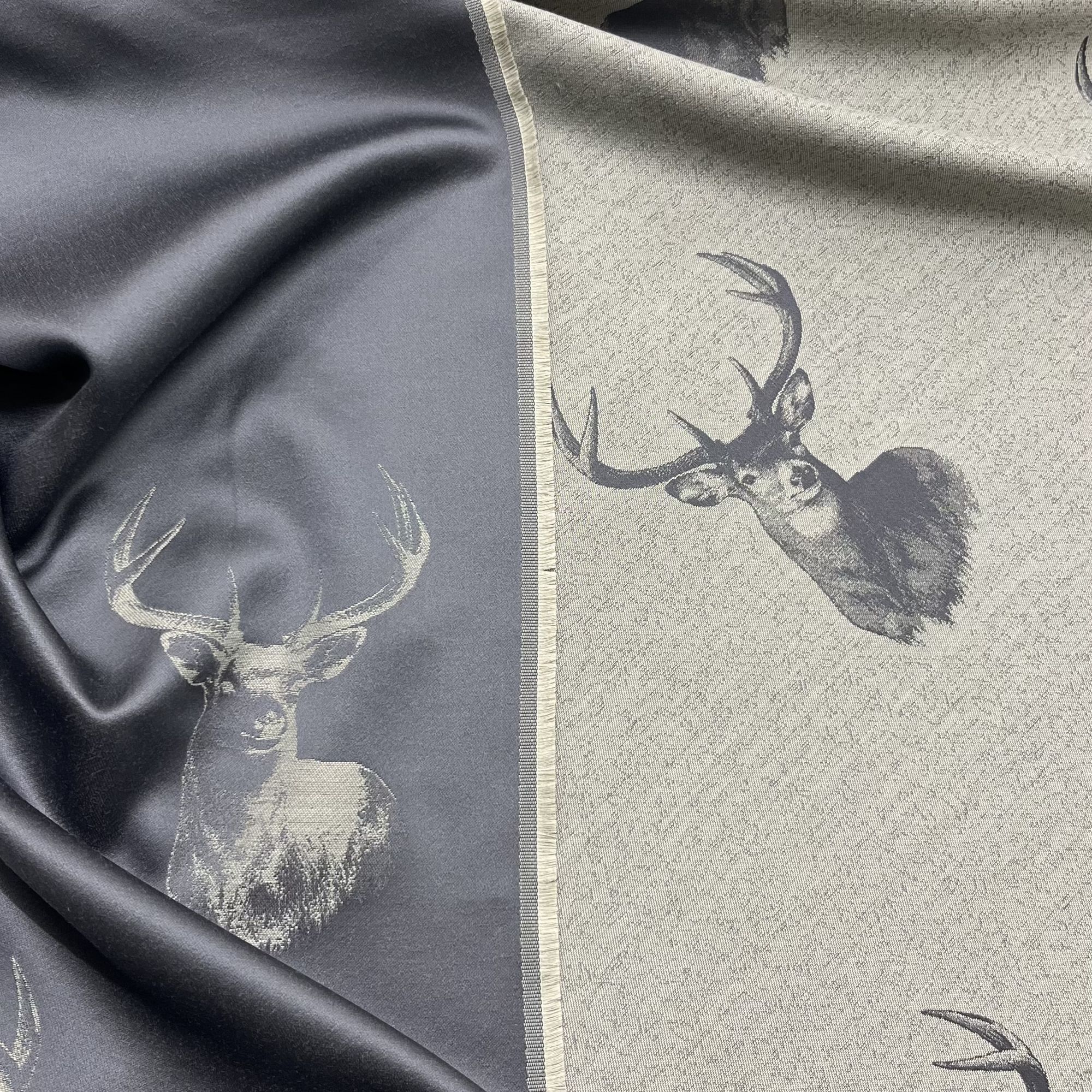 Hirsch Stoff Grau Wende-Jacquard Landhaus 140 cm