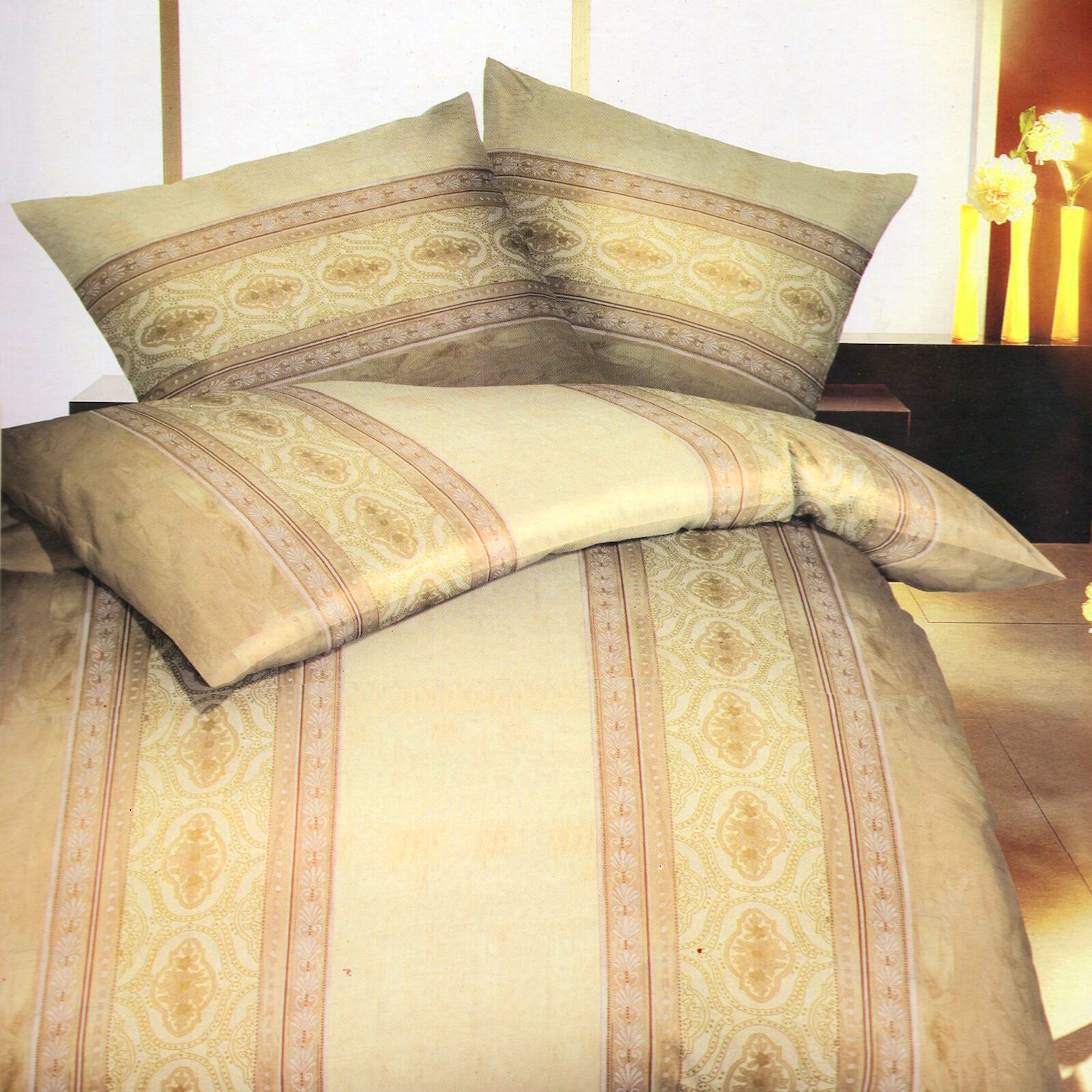 Jersey Bettwäsche 155x220 Beige Ornamente Mikrofaser